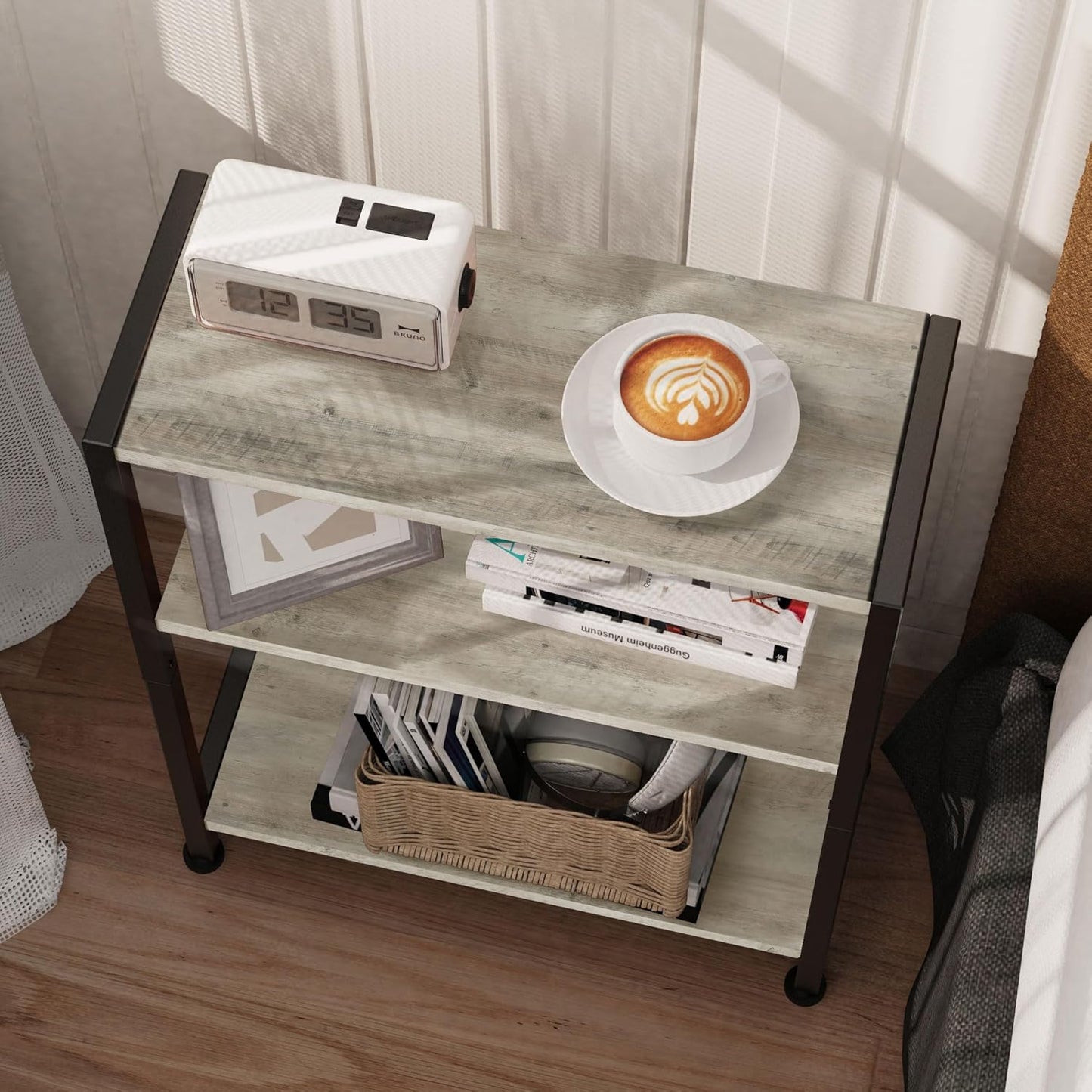 3-Tier Side Table Set of 2, Small End Table, Sofa Side Table for Narrow Spaces, Slim End Table, Nightstand Table, for Living Room Bedroom Office, Greige