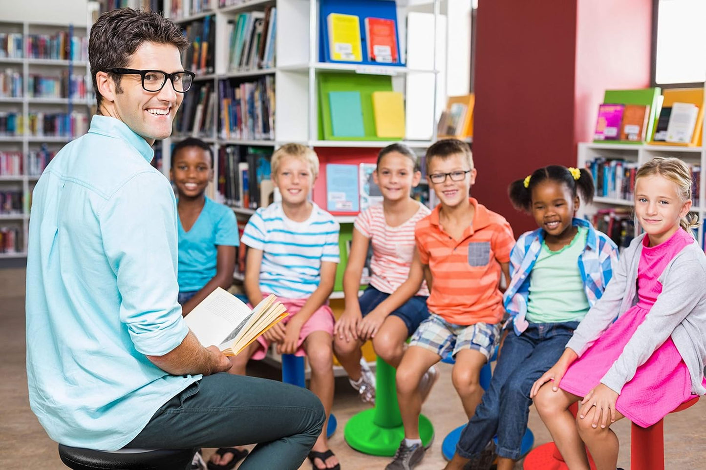 ActiveChairs Adjustable Wobble Chair, Flexible Classroom Seating improves Focus, Posture & Helps ADHD/ADD. Classroom Stools, Active Wobble Chairs, Adjusts from 16.65" to 23.75" Ages 13-18 Blue