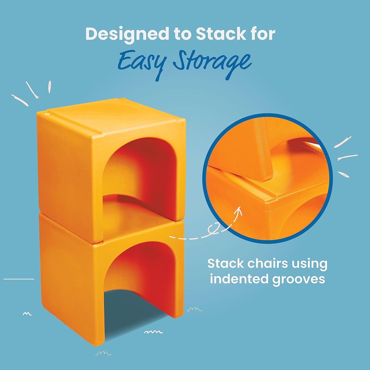 ECR4Kids Tri-Me Table and Cube Chair Set, Multipurpose Furniture, Orange, 3-Piece