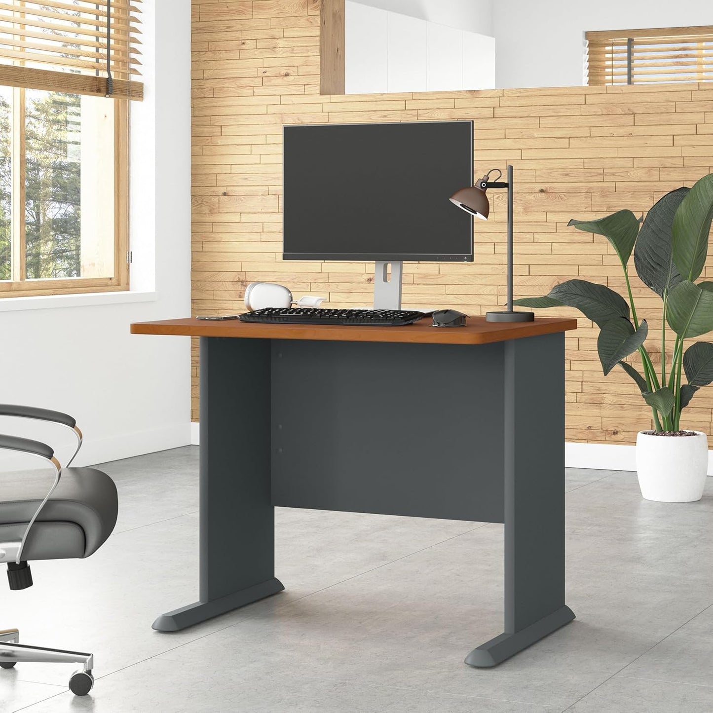 Bush Business Furniture Series A 36W Desk in Natural Cherry and Slate