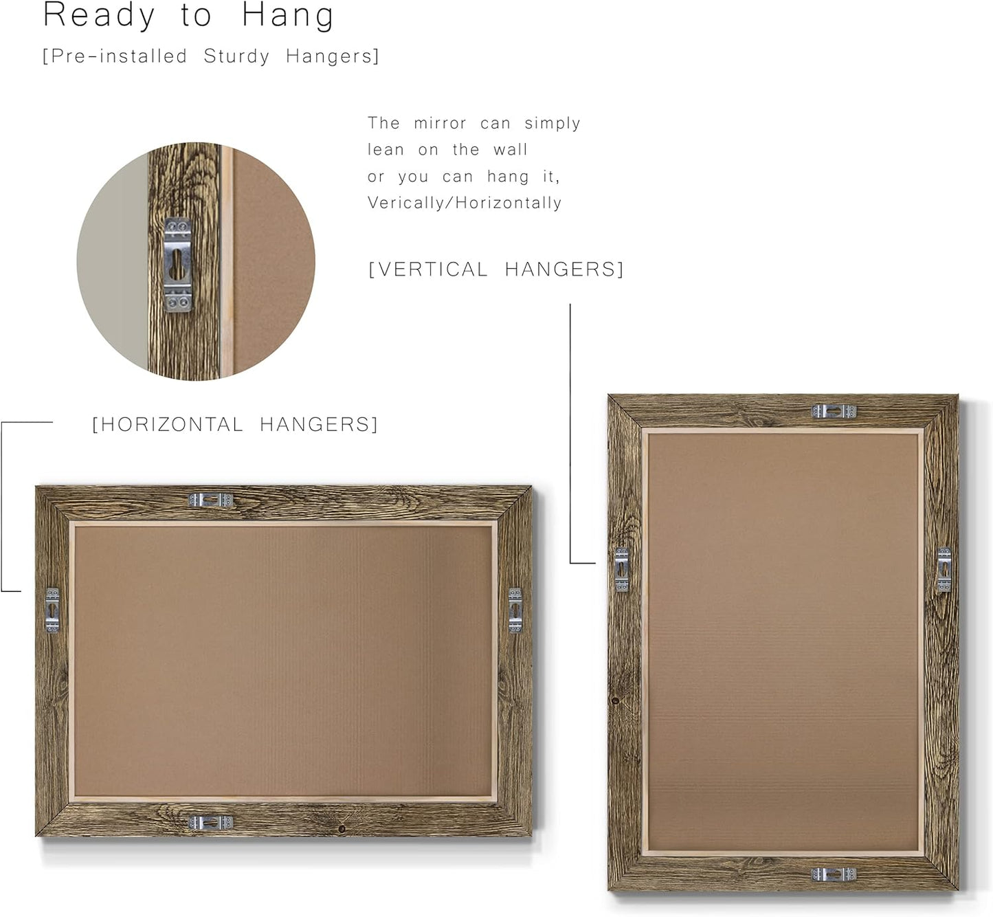 Renditions Gallery Walnut Vanity Mirror Rectangular Barnwood Framed Wall Mirror for Home Decor, Vertical or Horizontal Hanging, 29X41