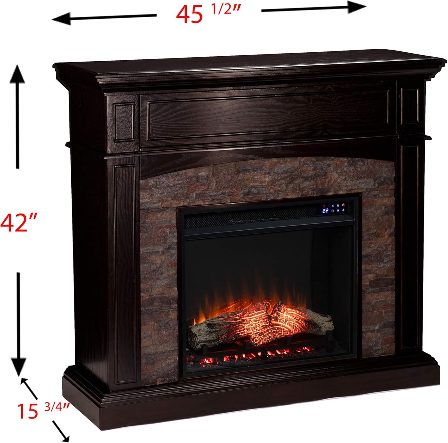 SEI Furniture Grantham Faux Stone Corner Electric Fireplace with Hidden Media Shelf, New Ebony