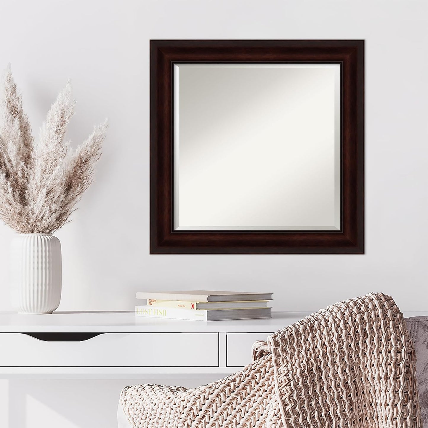 Amanti Art Brown Wall Mirror 25x25 Coffee Bean Brown Square Bathroom Mirror for Wall Decor Living Room, Medium Casual Frame, Hangs Horizonally and Vertically, Bathroom Decor, Beveled Edge from WI, USA