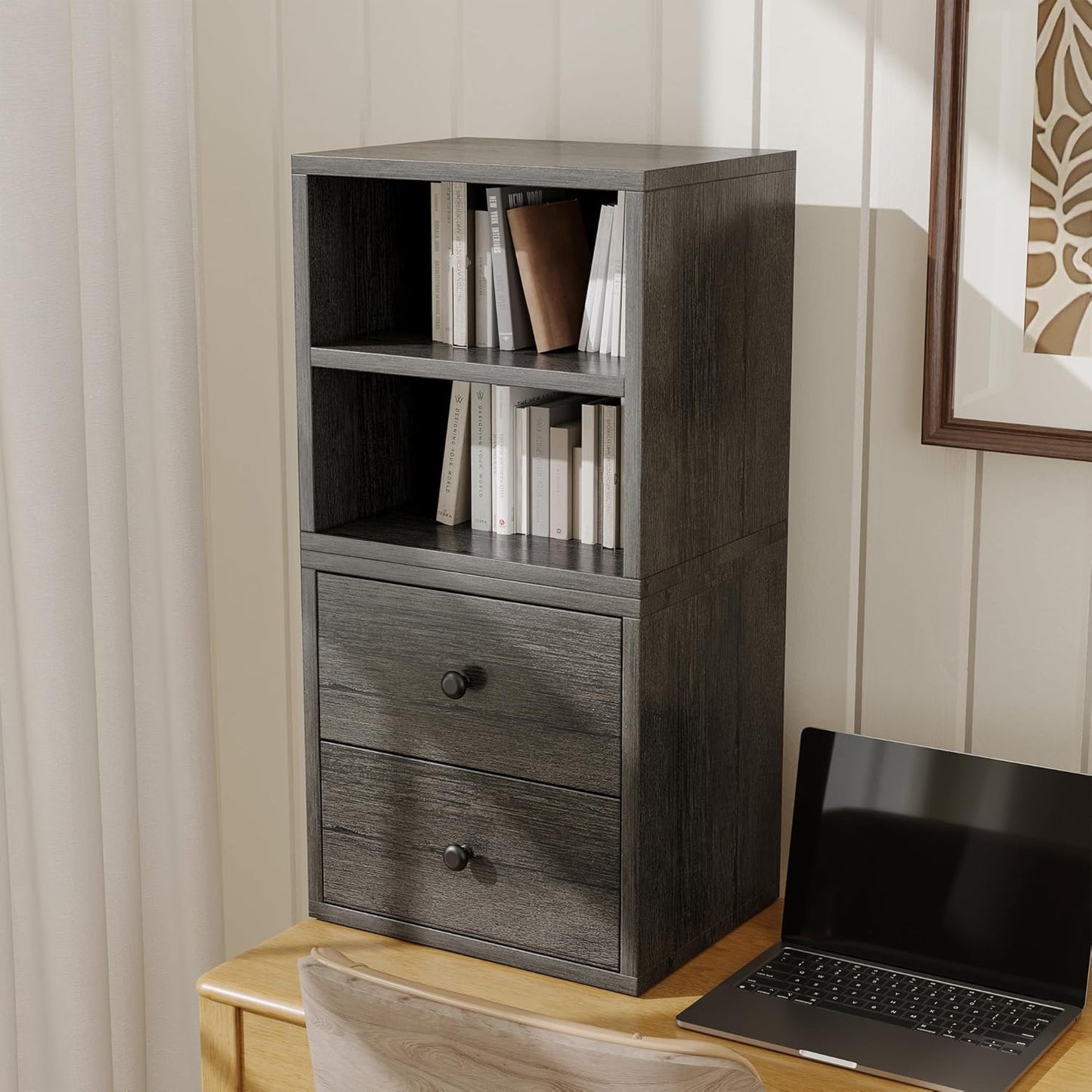 FUSUNBAO Magic DIY Cube Storage Organizer Stackable Cubes for Home Books Clothes Toy-Modular Cubby Storage System-Office Cubical-Bookcase Closet (French Oak,Door Cube)