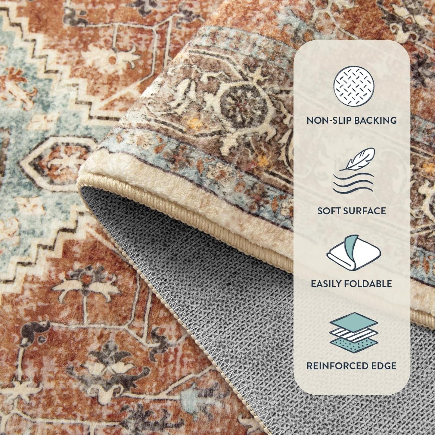 Lahome Oriental Small Rugs for Entryway, 2x3 Rug Non Slip Washable Door Mat Indoor Entrance Ultra-Thin Vintage Soft Carpet for Kitchen Bedroom Front Door Bathroom, Orange/Multi