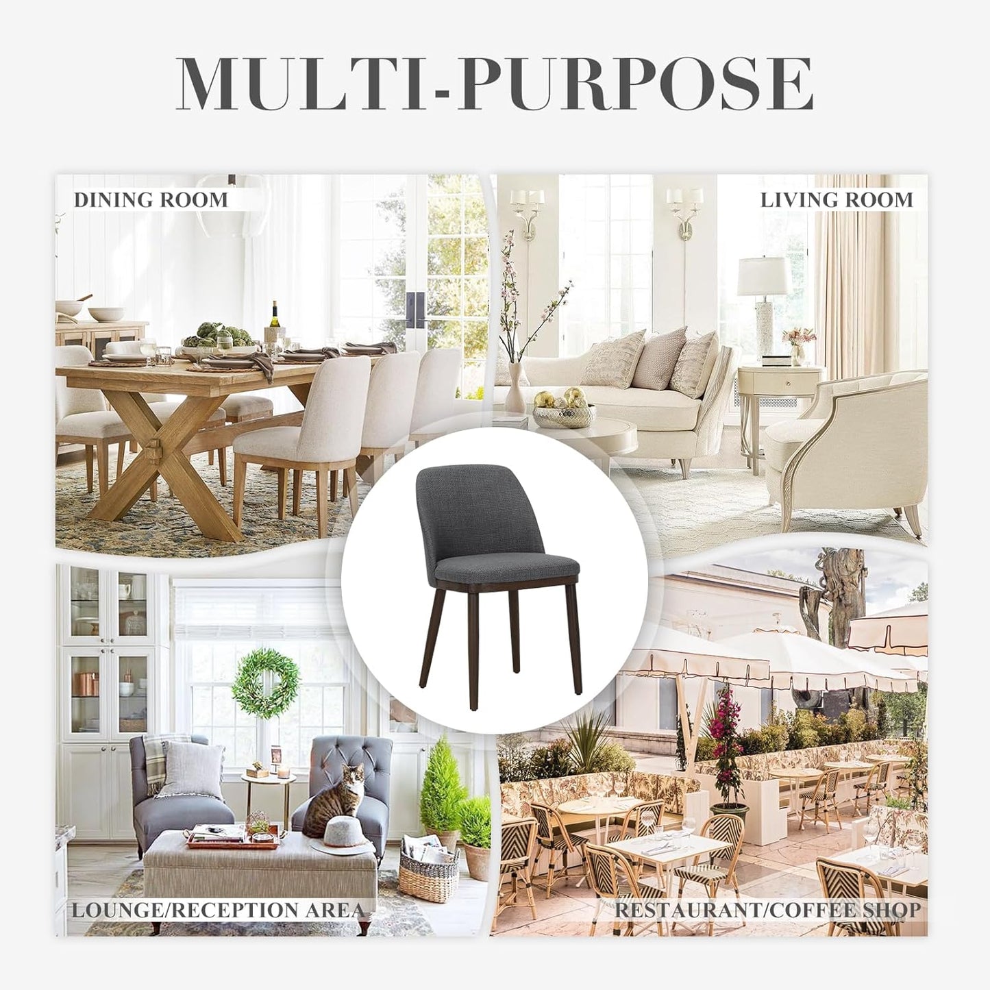 COLAMY Upholstered Dining Chairs Set of 6, Modern Kitchen Chairs with Back, Wood Side Dining Room Chairs for Kitchen, Dining Room, Restaurant, Light Grey