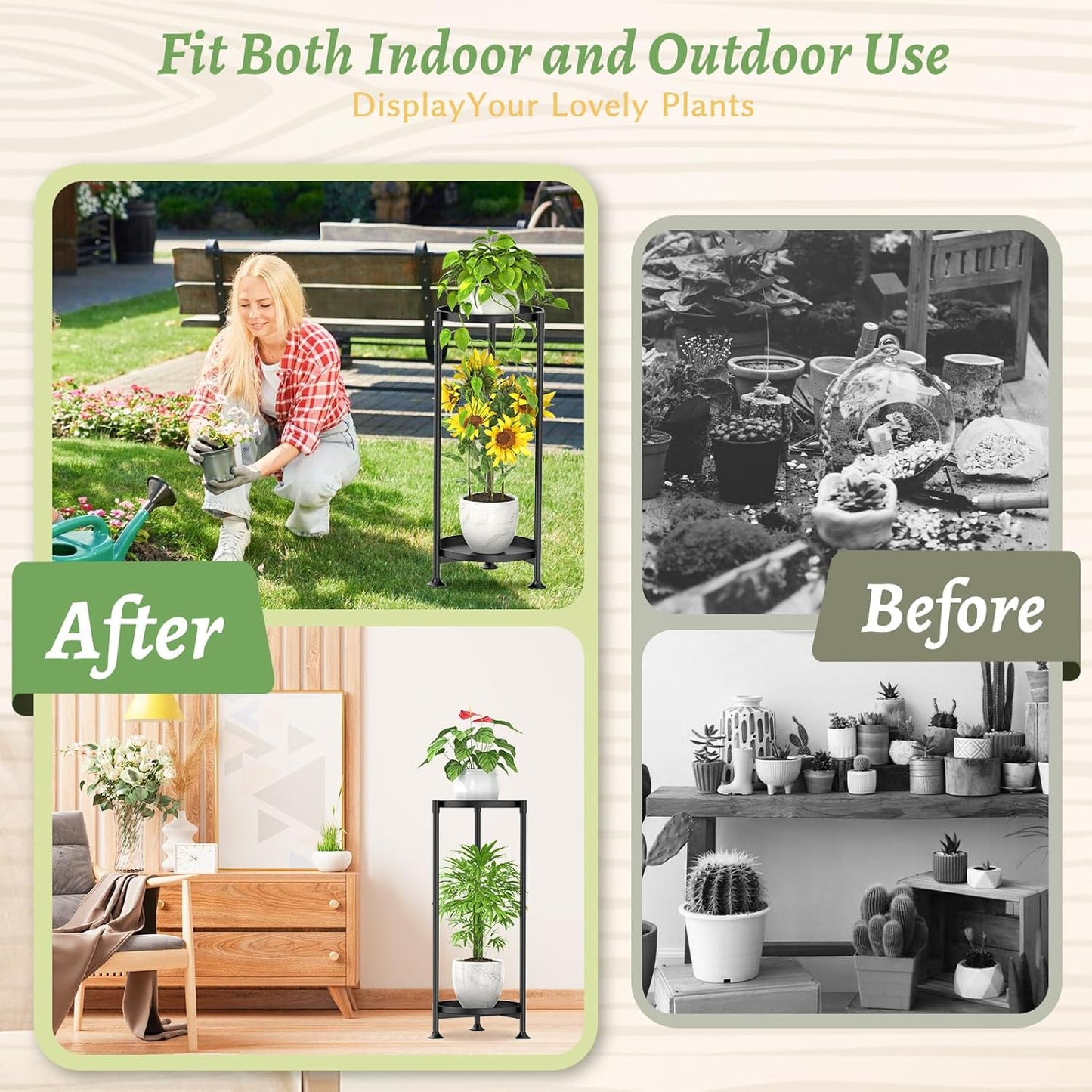 KMOTASUO 2 Tier Plant Stand Indoor for Large Tall Heavy Duty Planter, Multiple Sturdy Metal Flower Corner Rack for Narrow House Floor, Iron Vertical Level Round Orchi Holder Organizer, Black