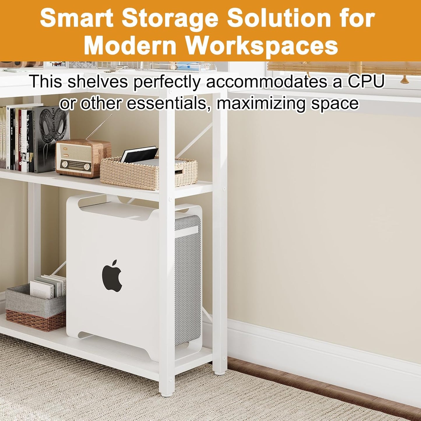 L Shaped Computer Desk with Reversible Shelves, 40 Inch Small Corner Desk with Storage Bag, Gaming Desk Computer Table Study Writing Desk for Home Office Small Space, White