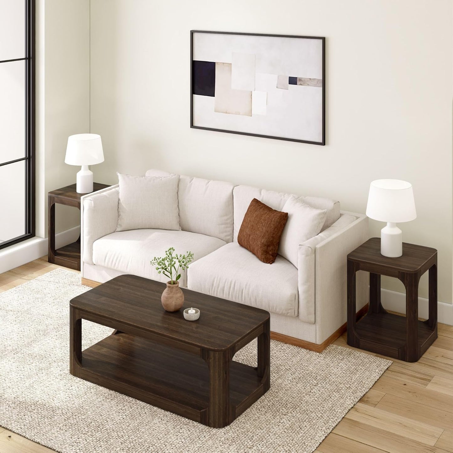 Plank+Beam Forma Coffee Table, Solid Wood 48 Inch Modern Coffee Table with Shelf, Contemporary Center Table with Storage Space, Rectangle Tea Table with Storage, Walnut