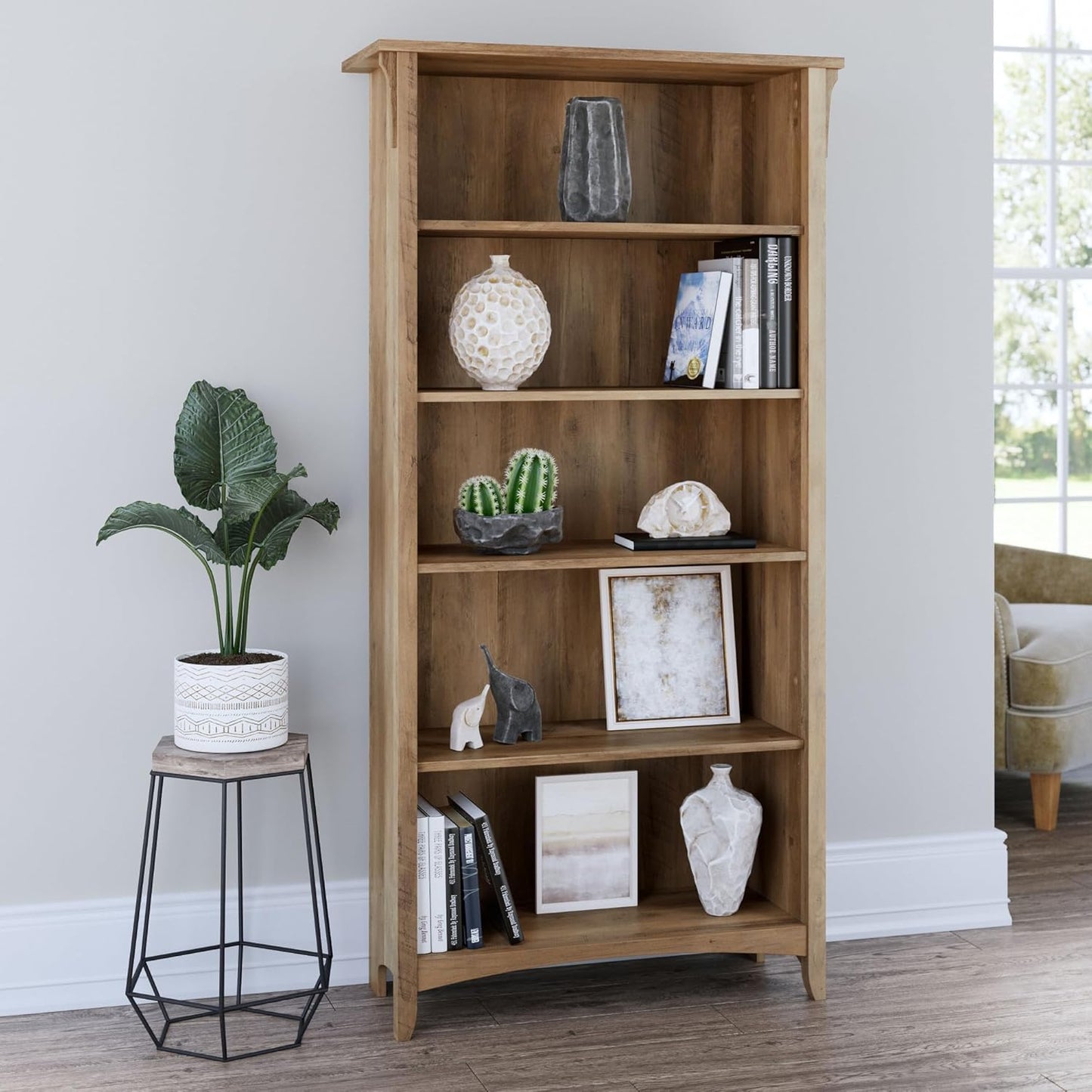 Bush Furniture Salinas 5 Shelf Bookcase in Reclaimed Pine, Tall Bookshelf, Large Book Shelf for Living Room, Home Office, or Entryway