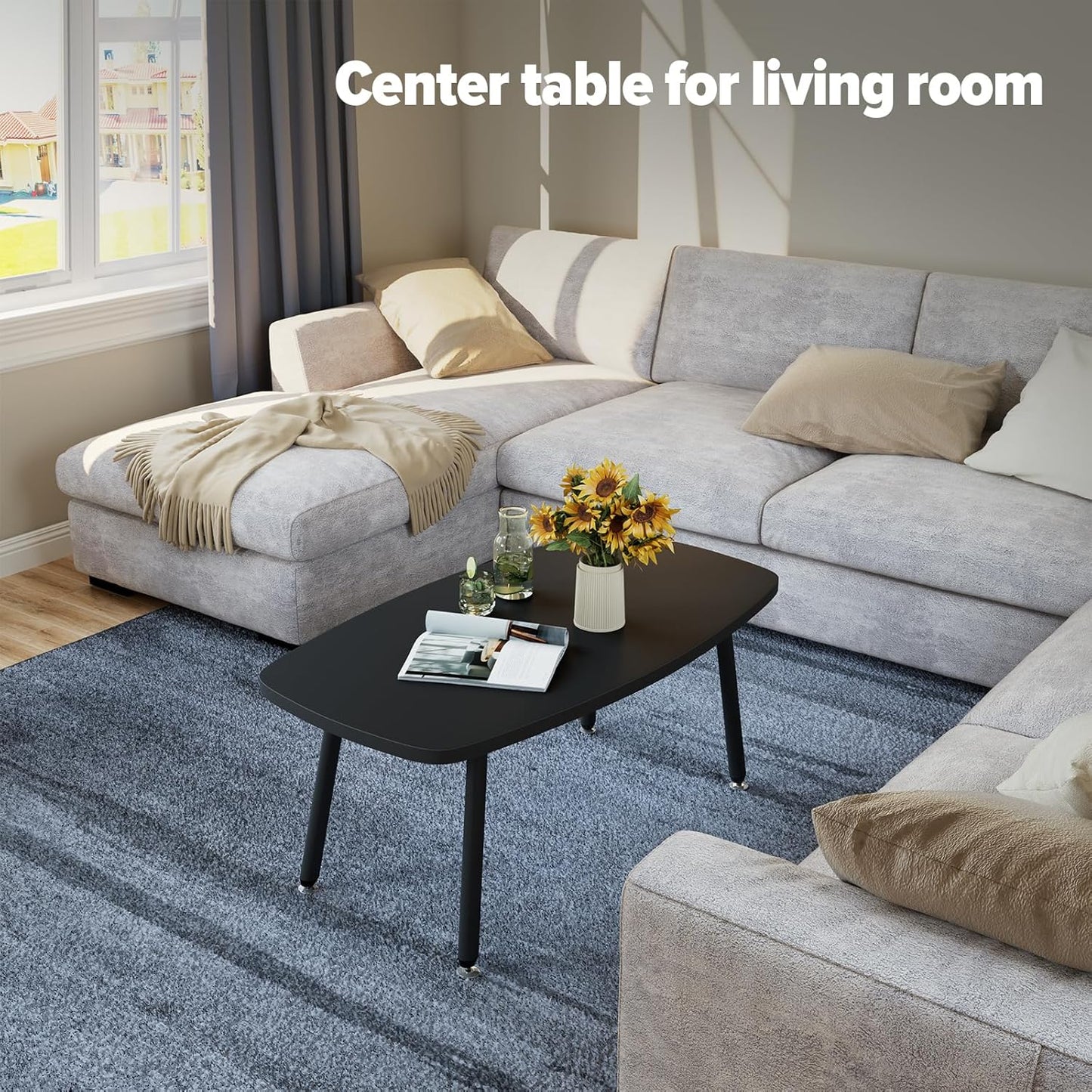 WOHOMO Folding Coffee Table 39.3'' Black Coffee Tables for Living Room Portable Simple Modern Rectangular Center Table for Small Spaces,No Assembly, Black