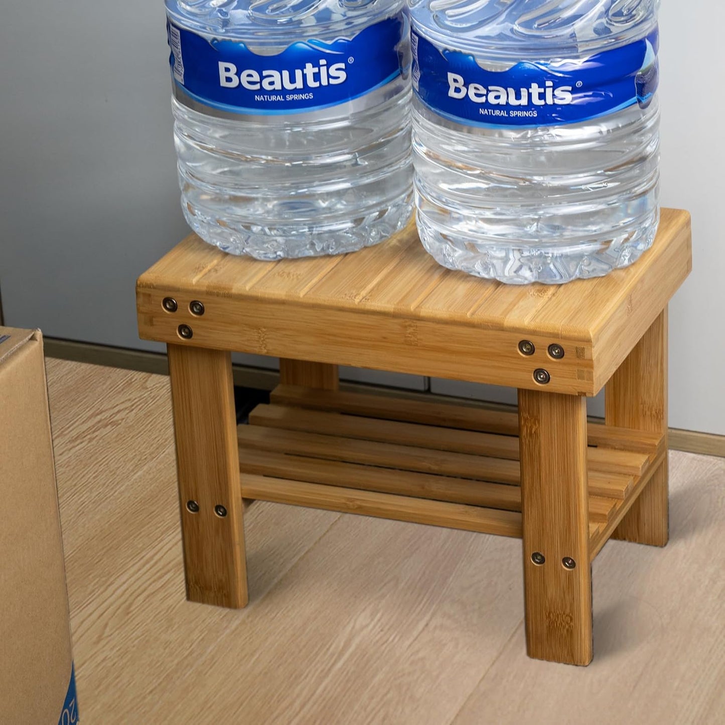 VaeFae Bamboo Small Seat Stool for Kids, Foot Rest Shaving Stool,Storage Shelf, Durable Lightweight and Anti Slip, for Home, Bathroom,Bedside | Nursery School