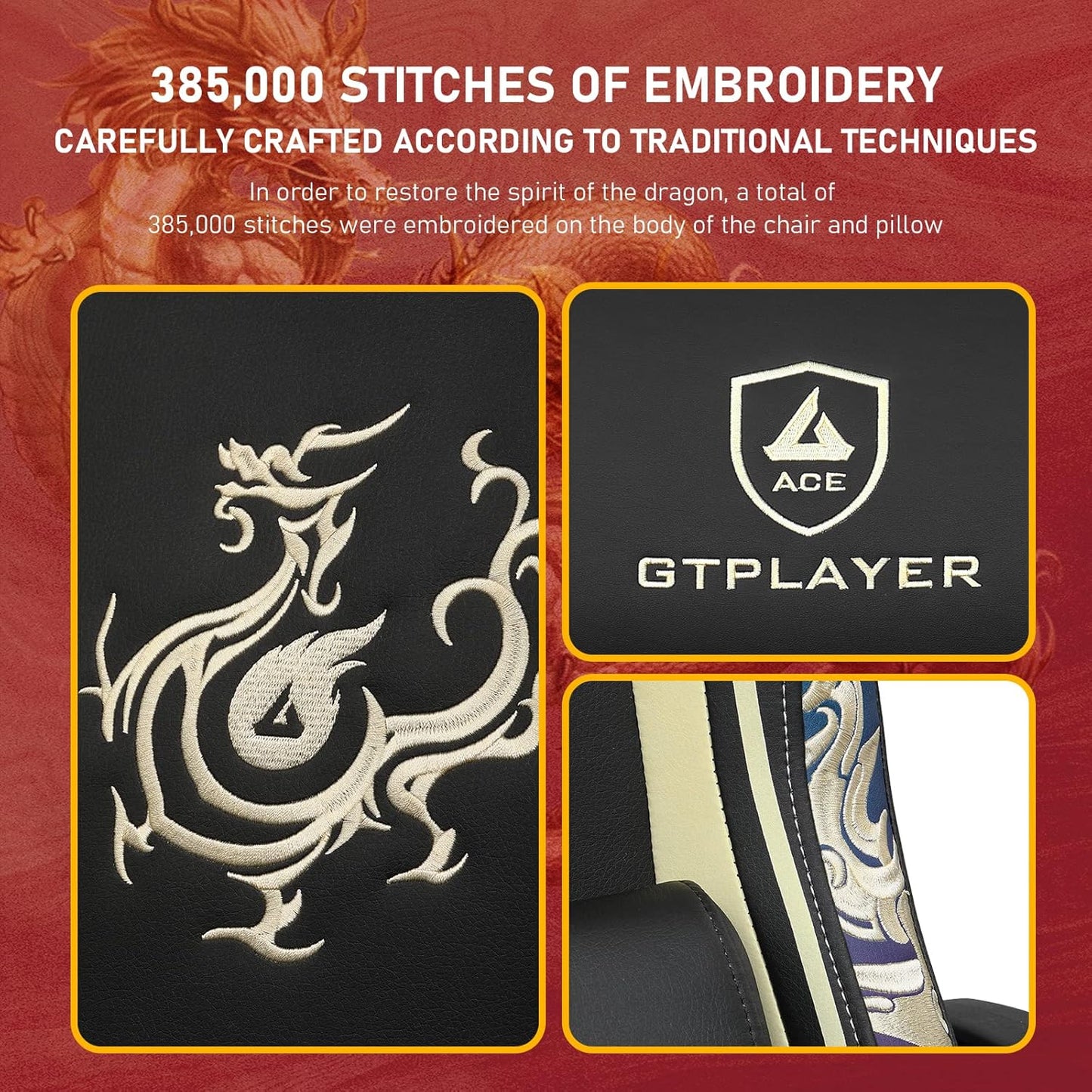 GTPLAYER Gaming Chair with Bluetooth Speakers and Footrest, Dragon Series Video Game Chair ,Heavy Duty Ergonomic Chair,Esports Gaming Chair,Computer Office Desk Chair by GTRACING(Black)