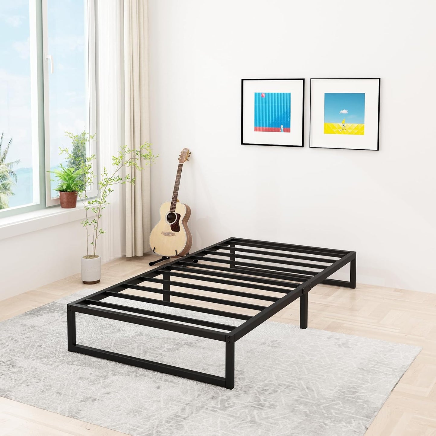 12 Inch Twin Size Bed Frames Heavy Duty Metal Twin Platform Bed Frame No Box Spring Needed, Noise Free, Easy Assembly, Black