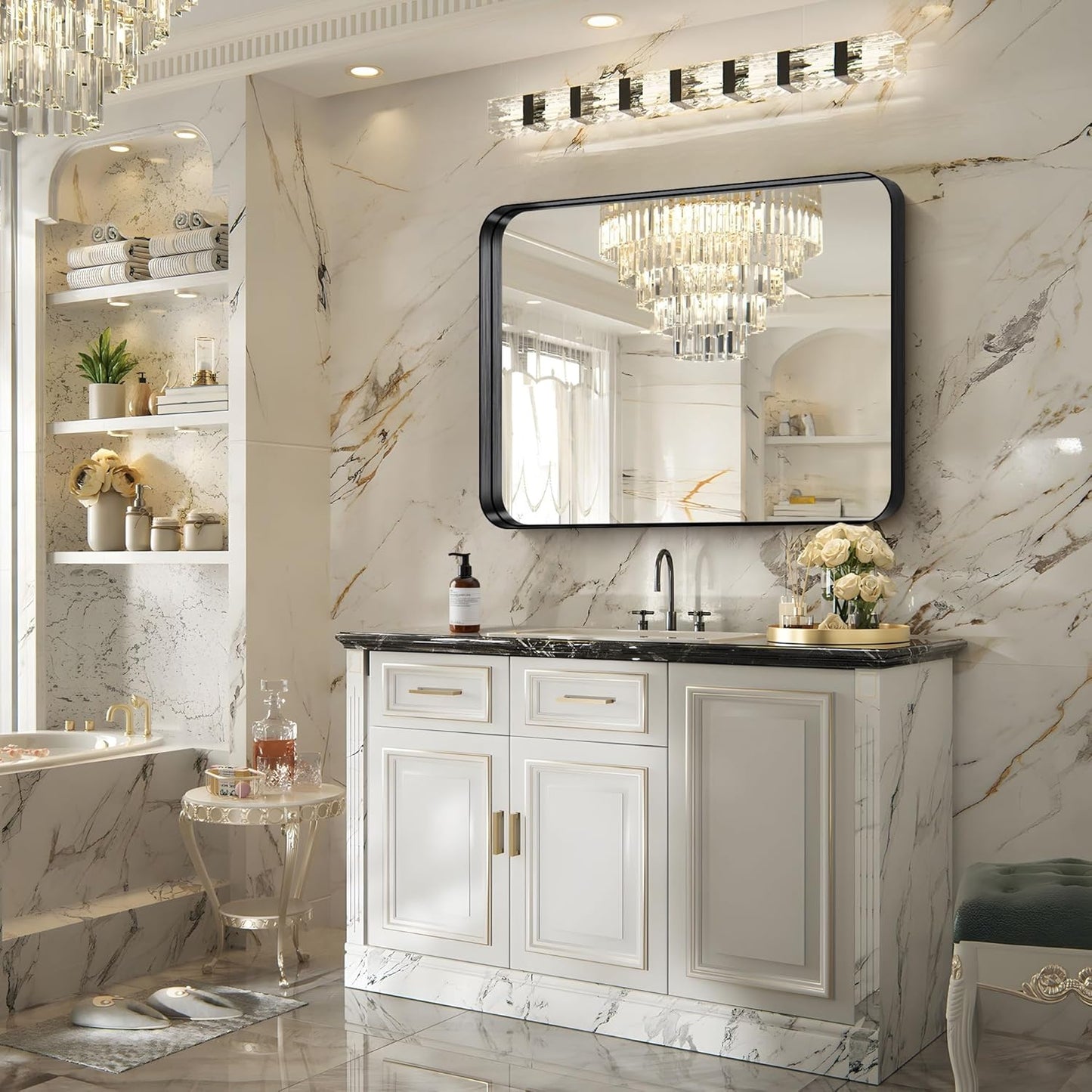 FORBATH 30x36 Inch Bathroom Mirror, Brushed Black Deep Frame Wall Mirror with Rounded Corners, Anti-Rust Tempered Glass for Modern Farmhouse Vanity (Horizontal/Vertical)