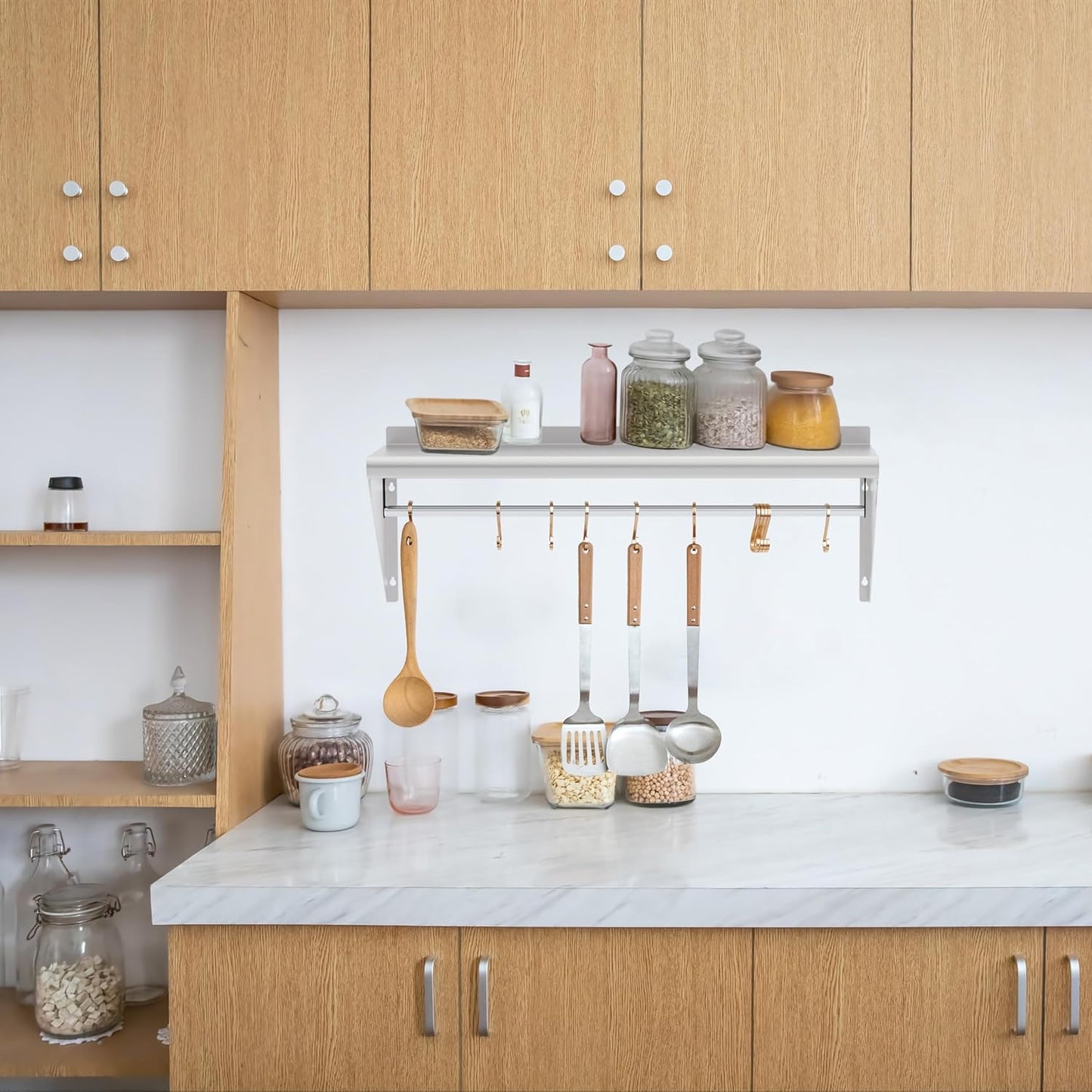 12''x24'' Wall Mounted Stainless Steel Shelf with Suspension Rod, NSF Commercial Metal Wall Mounted Floating Shelf for Kitchens, Restaurants, Food Trucks, Garages, Homes and Hotels