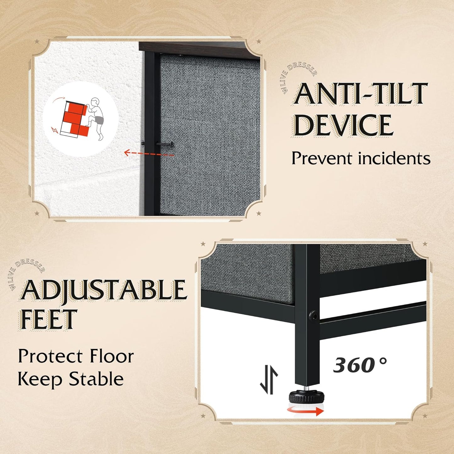 WLIVE 9-Drawer Dresser, Fabric Storage Tower for Bedroom, Hallway, Entryway, Closet, Tall Chest Organizer Unit with Fabric Bins, Steel Frame, Wood Top, Easy Pull Handle, Dark Grey