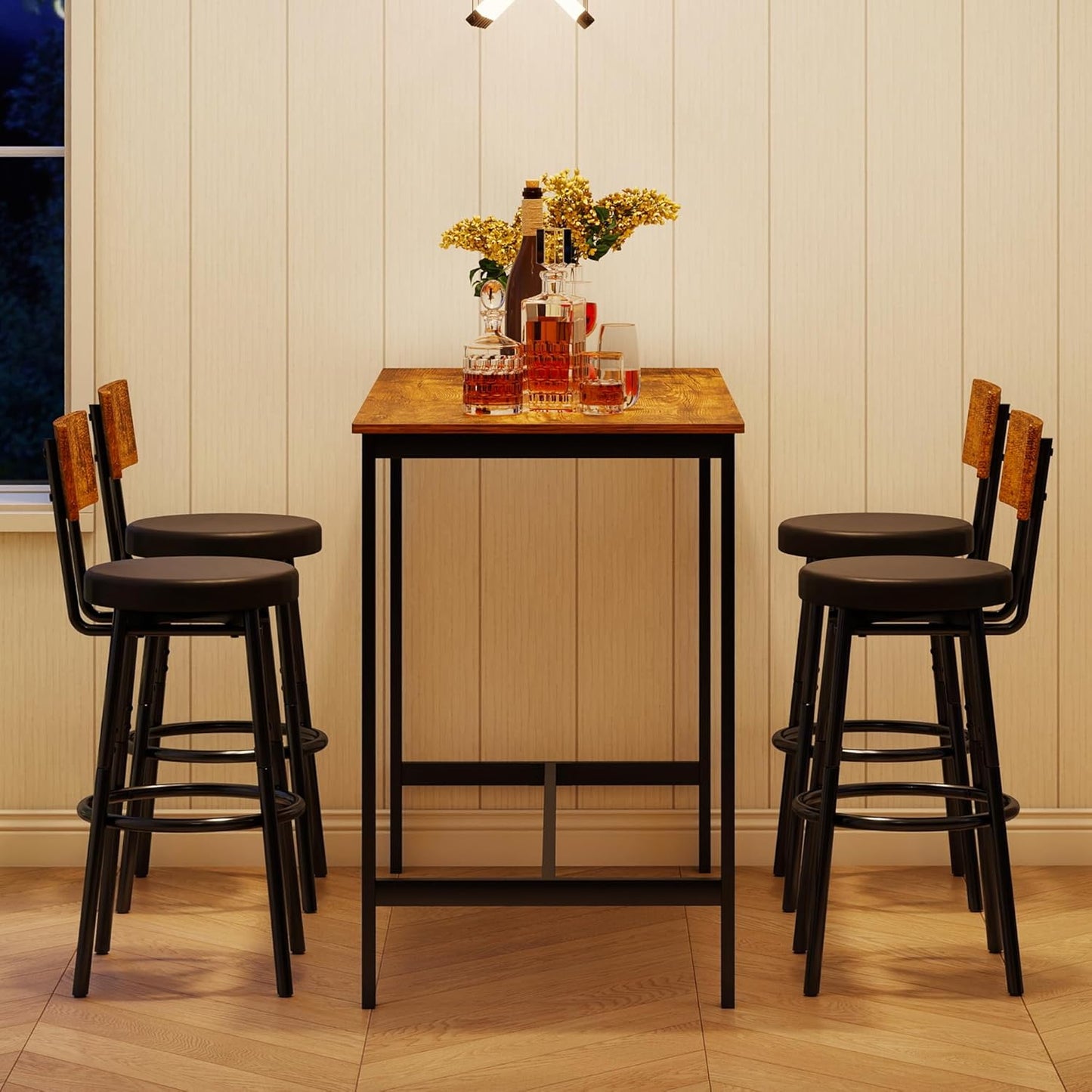 Tatub Bar Table and Chairs Set of 4, 5 Piece Counter Height High Breakfast Table Chairs Set of 4 for Dining Room, Brown