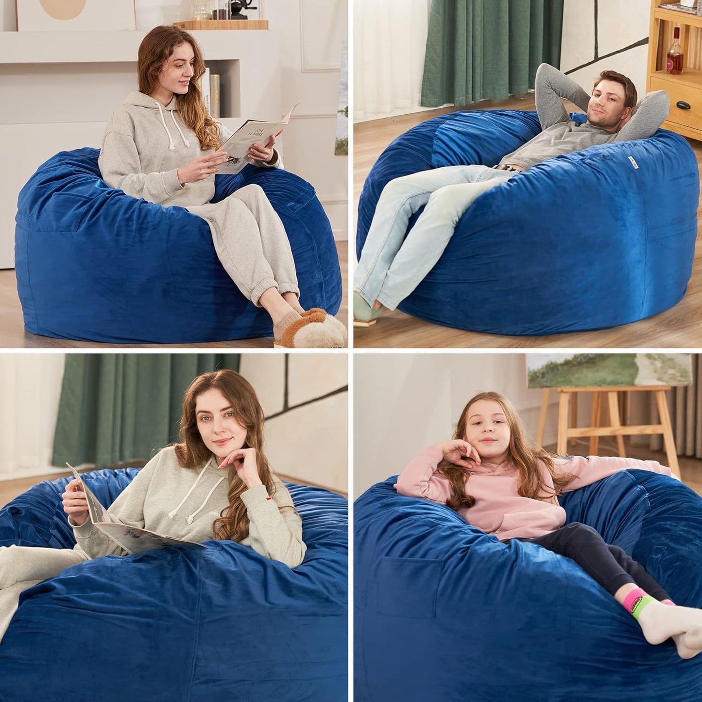 HABUTWAY Bean Bag Chair 3Ft Luxurious Velvet Ultra Soft Fur with High Rebound Memory Foam Bean Bag Chairs for Adults Plush Lazy Sofa with Fluffy Removable Sponge 3' (Blue)