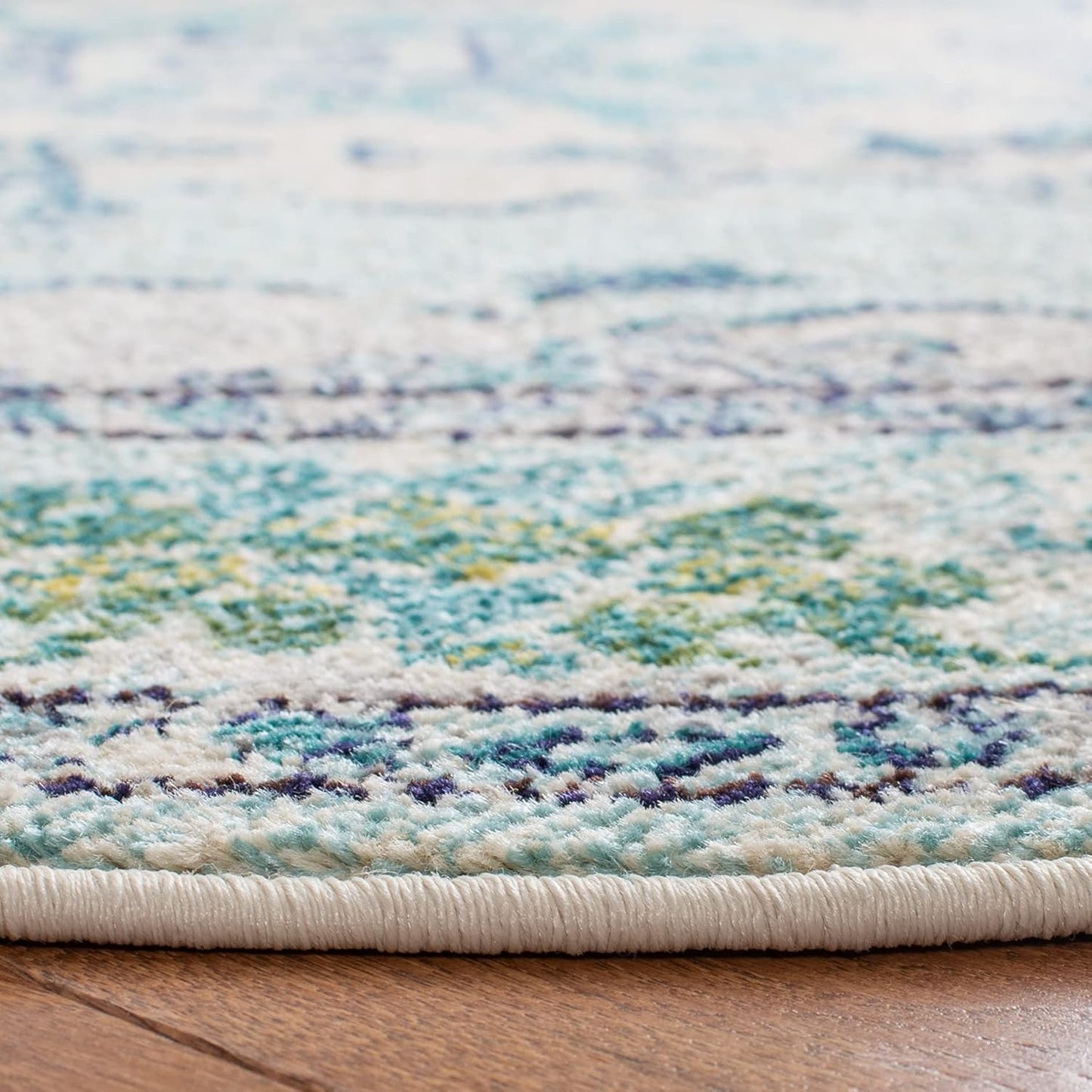 SAFAVIEH Monaco Collection Area Rug - 6'7" Round, Light Blue & Ivory, Boho Chic Medallion Distressed Design, Non-Shedding & Easy Care, Ideal for High Traffic Areas in Living Room, Bedroom (MNC243K)