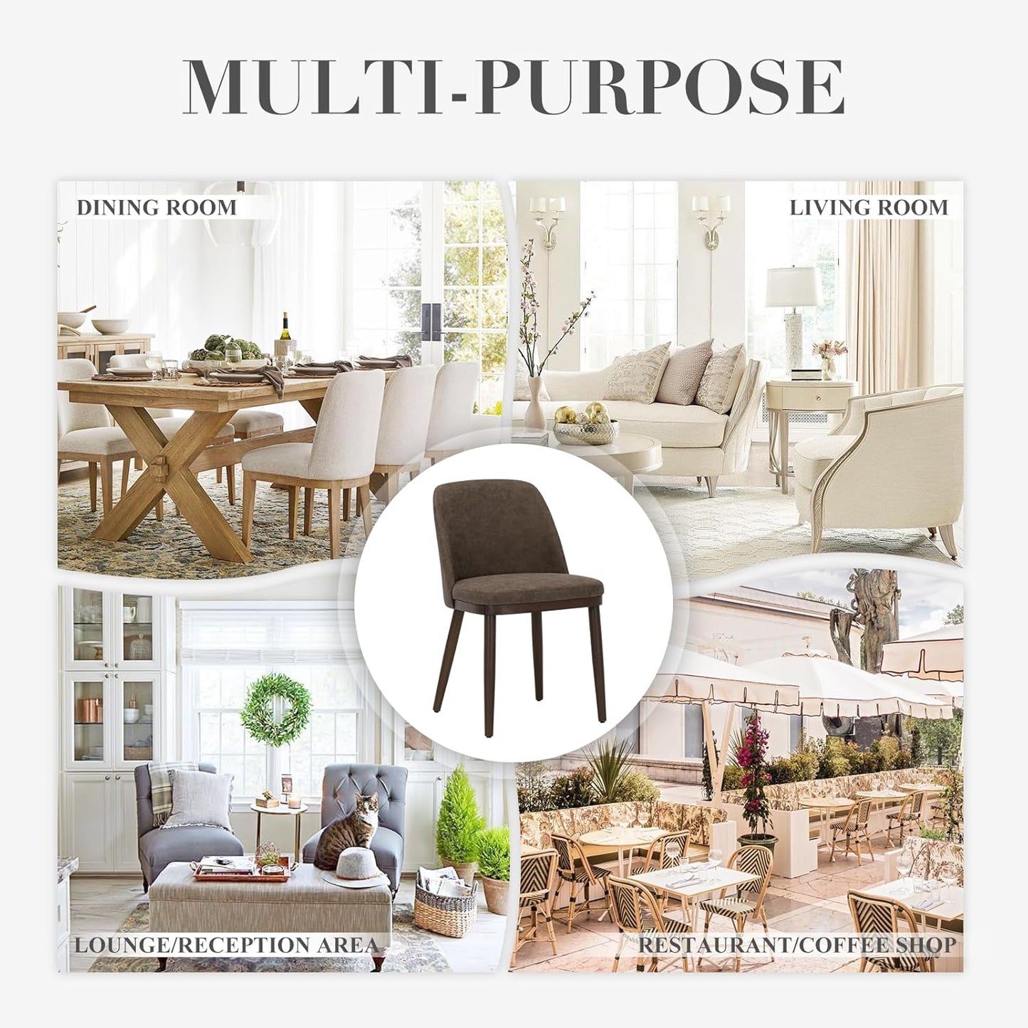 COLAMY Upholstered Dining Chairs Set of 2, Modern Kitchen Chairs with Back, Leather Side Dining Room Chairs with Wood Legs for Kitchen Dining Room Restaurant, Dark Brown