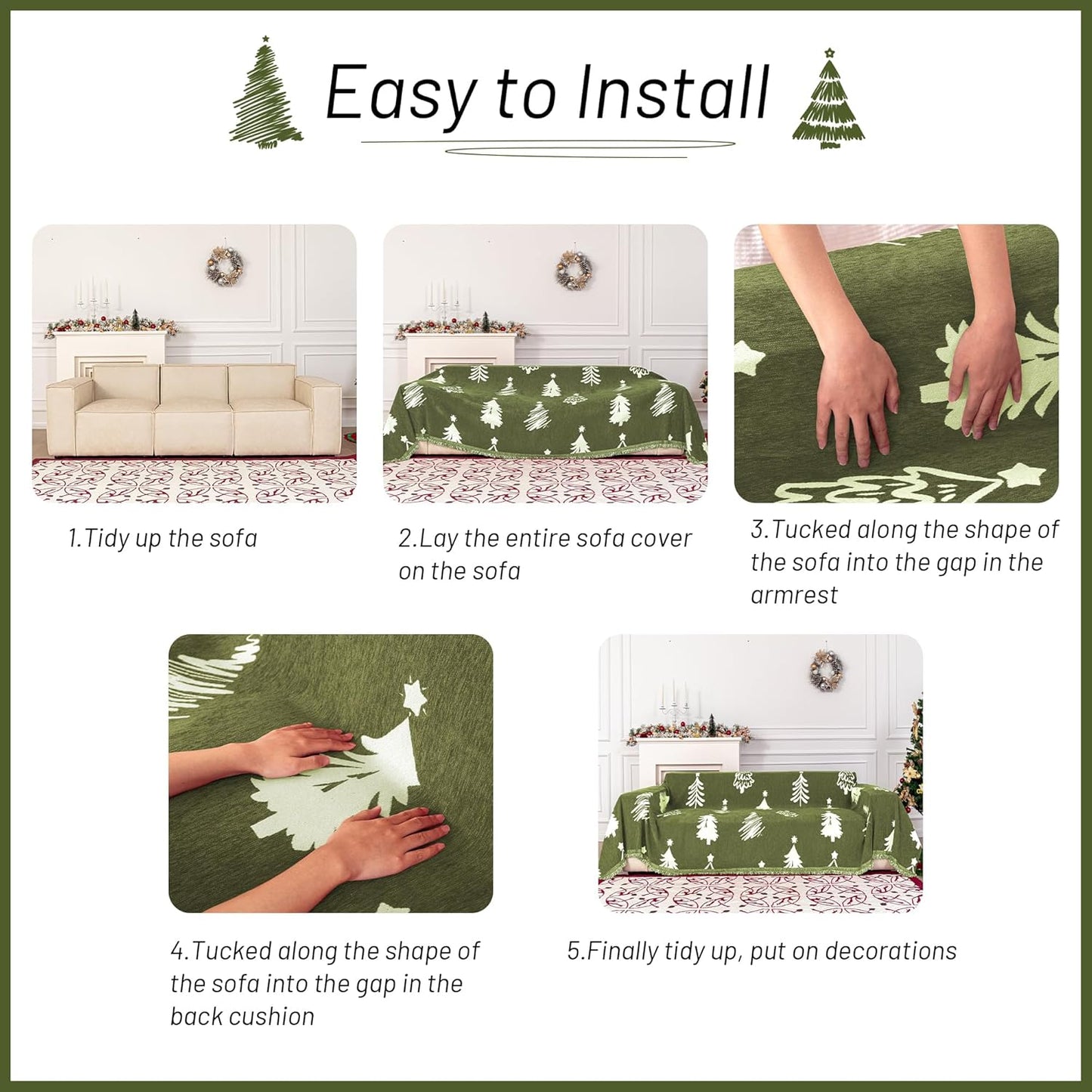 MYSKY HOME 71X134 inches Sofa Christmas Couch Cover, Sectional Sofa Covers Sofa Slipcover for 3 Cushion Couch, L Shape Couch Covers for Dogs, Washable Sofa Blanket, Furniture Protector, Green