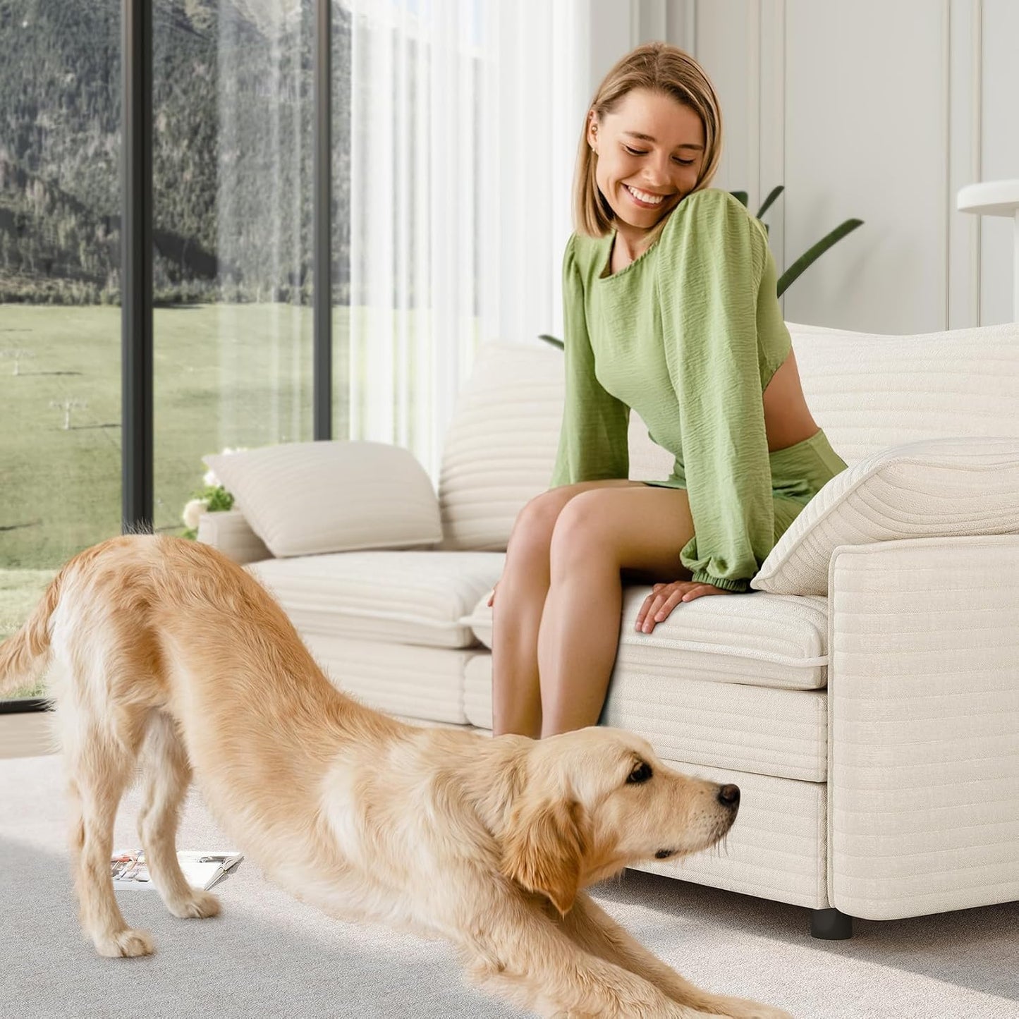 Vesgantti 74" Loveseat Sofa for Living Room, Comfy Cloud Couch Deep Seat Corduroy Modern 2 Seater Small Sofa with Armrest Pillow, Easy Assembly for Small Spaces, Beige