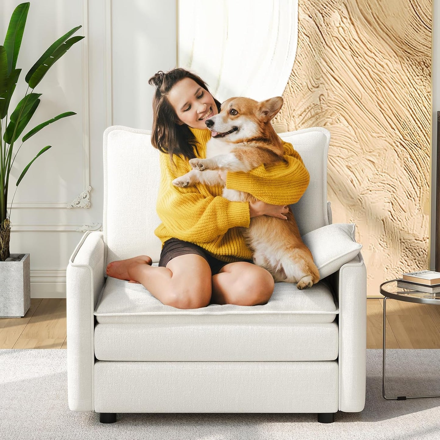 Vesgantti 40" Single Seat Sofa, Comfy Cloud Couch Deep Seat Upholstered Couch Chenille Modern Sofa with Armrest Pillow, Easy Assembly for Living Room, Bedroom and Apartment, Snow White