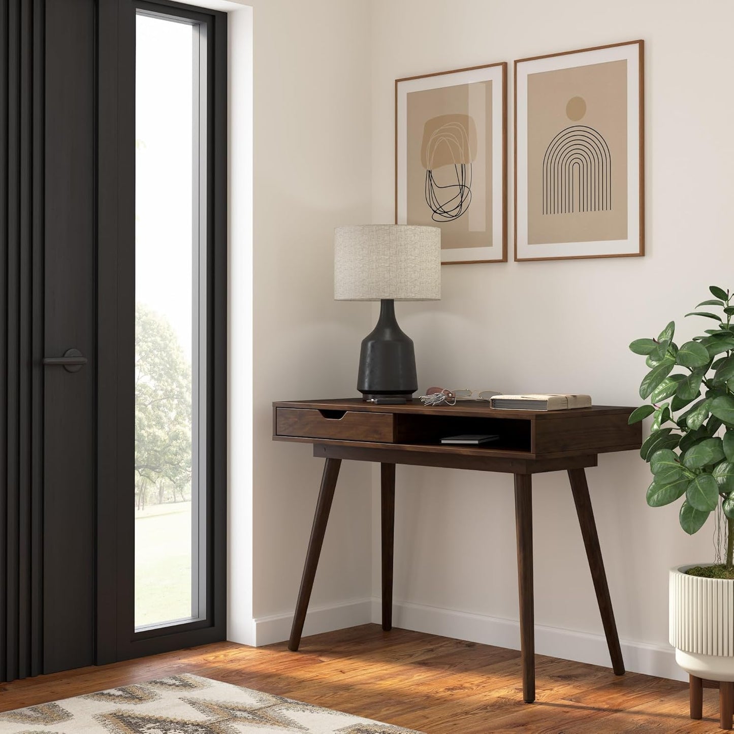 Bush Furniture Nora 40W Writing Desk in Dark Walnut | Computer Table for Home Office Workspace or Entryway