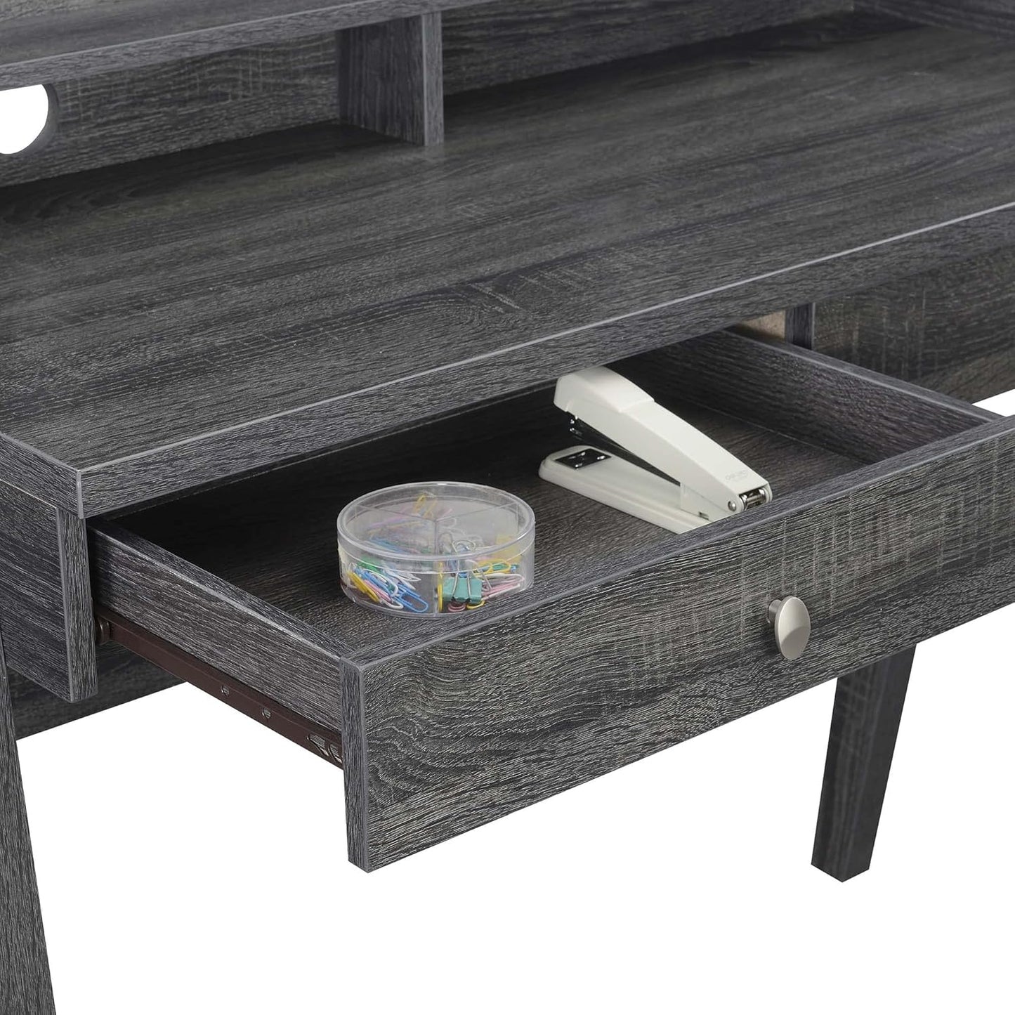 Convenience Concepts Newport Deluxe 2-Drawer Desk with Shelf, Weathered Gray