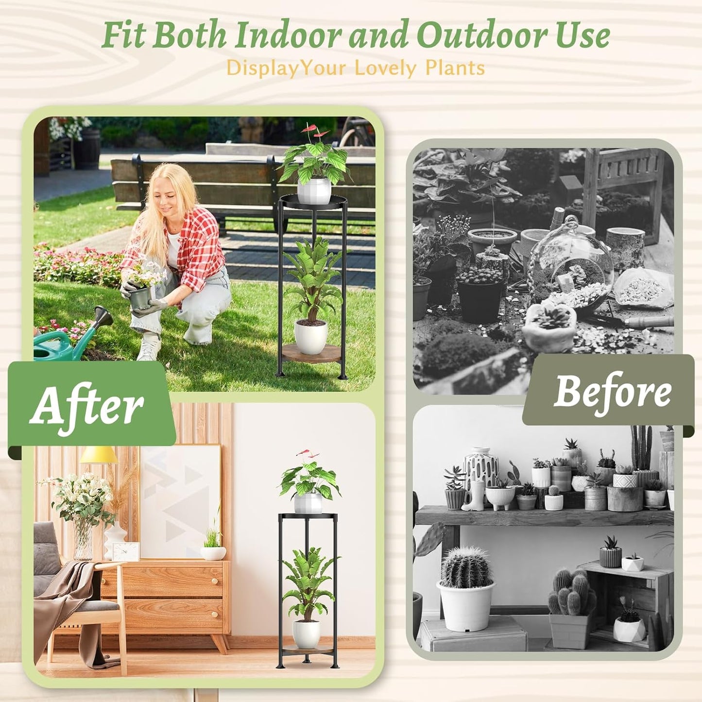 KMOTASUO 2 Tier Black Plant Stand Indoor for Large Tall Heavy Duty Planter, Multiple Sturdy Metal Flower Corner Rack for Narrow House Floor, Iron Vertical Level Round Orchi Holder Organizer, Modern