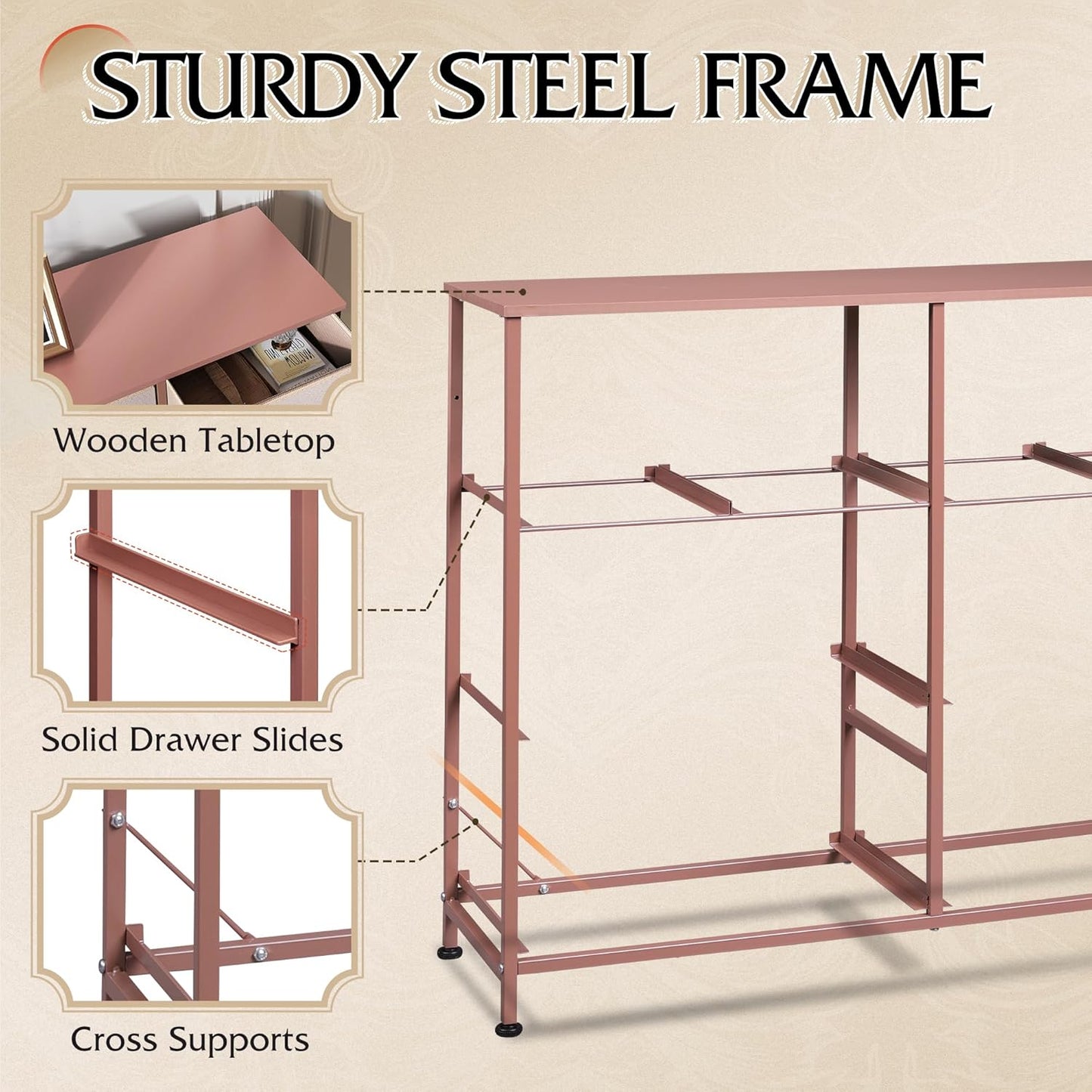 WLIVE 8 Drawer Dresser for Bedroom, Wide Fabric Dresser Storage Organizer, Chest of Drawers with Wood Top, Sturdy Steel Frame, Dressers for Living Room, Closet, Hallway, Pink