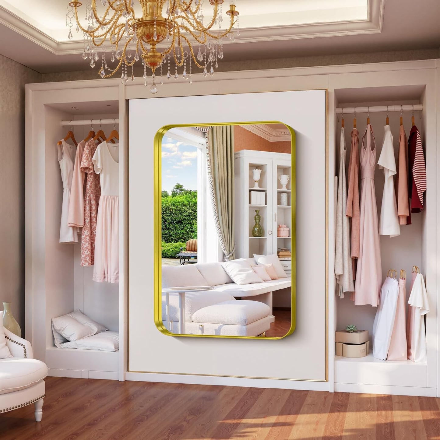 FORBATH 55x36 Inch Large Bathroom Mirror for Double Sinks, Brushed Gold Deep Frame Wall Mirror with Rounded Corners, Anti-Rust Tempered Glass for Modern Farmhouse Vanity (Horizontal/Vertical)