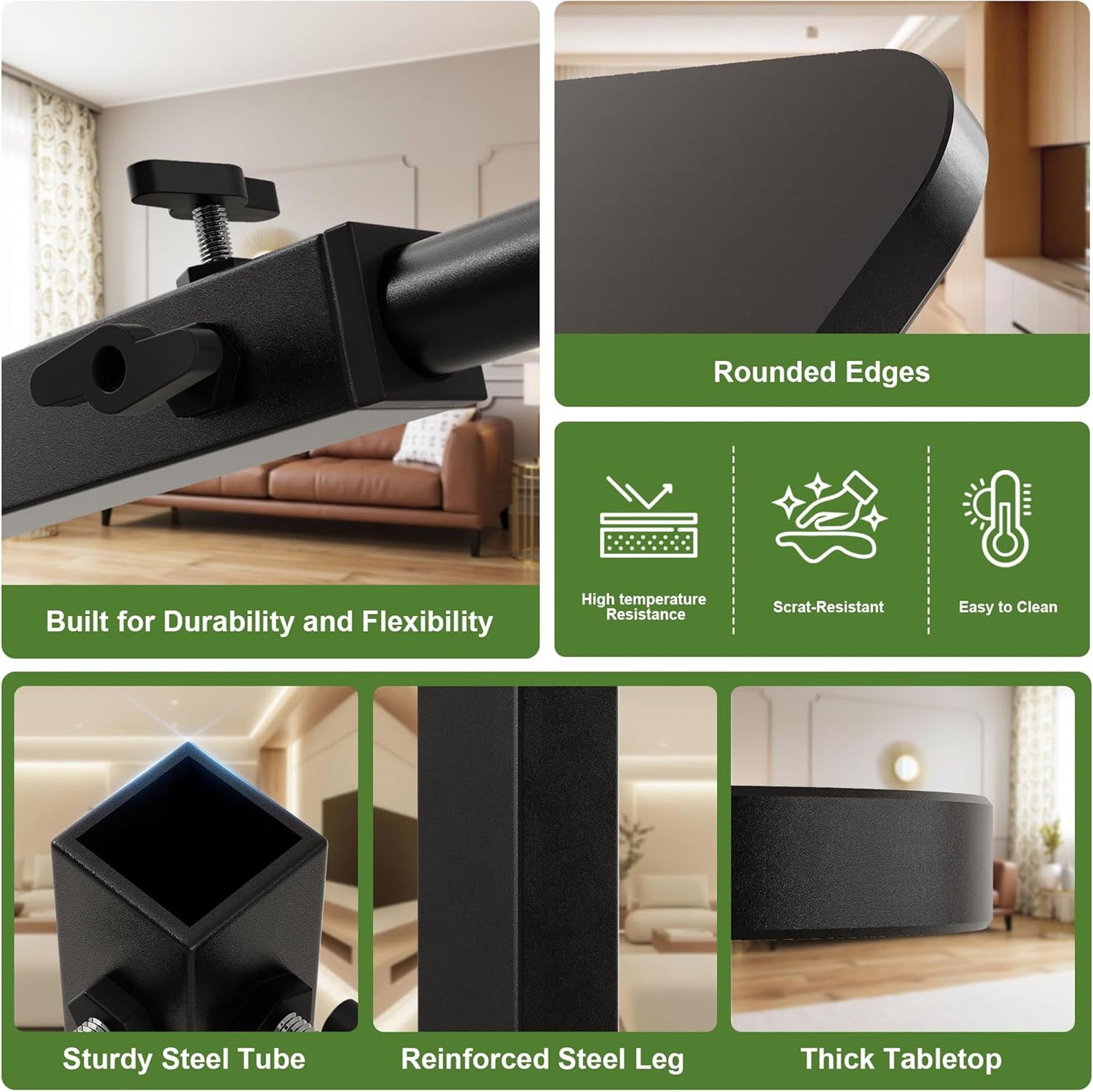 C Shaped End Table, Adjustable Height Couch Side Table, Horizontal 360°Swivel Small Couch Side Tables That Slide Under, C Shaped End Table TV Tray Table for Couch(Black)