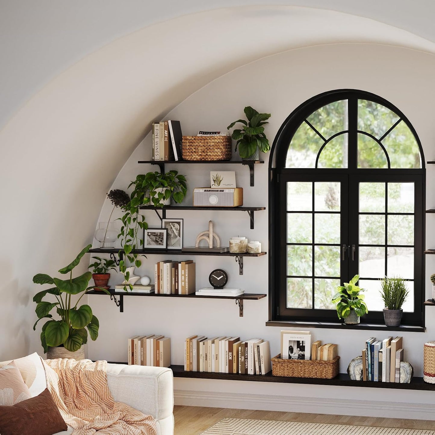 DINZI LVJ Long Wall Shelves, 23.6 Inch Large Floating Shelves Set of 2, Wide Display Shelf Wall Mounted with Brackets, Easy Hanging for Living Room, Toilet, Office, Bedroom, Espresso