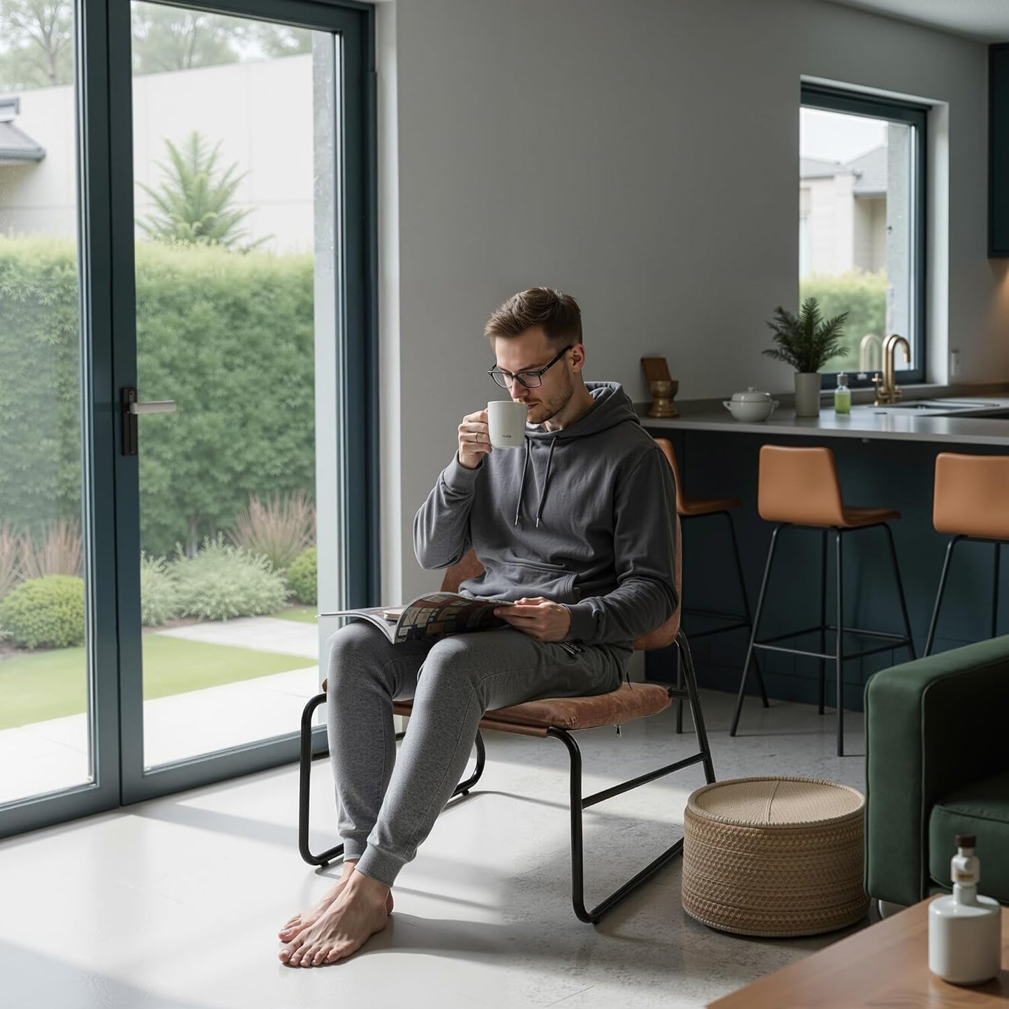 Modern Accent Chair Comfy Living Room Chair Armless Sling Accent Chairs Upholstered Side Sitting Chairs with Metal Frame for Office Reception Reading Bedroom Waiting Room, Brown