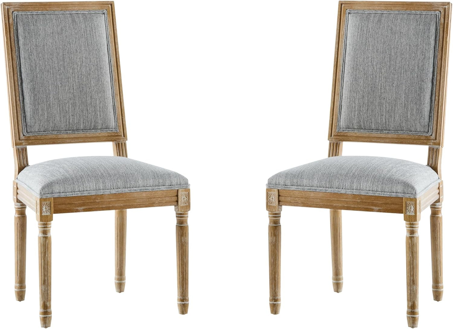 Christopher Knight Home Regina French Country Dining Chairs Set of 2, Wooden Dining Room Chair, High Back Kitchen Side Chair, Fabric Upholstered Armless Extra Seat, Grey and Natural