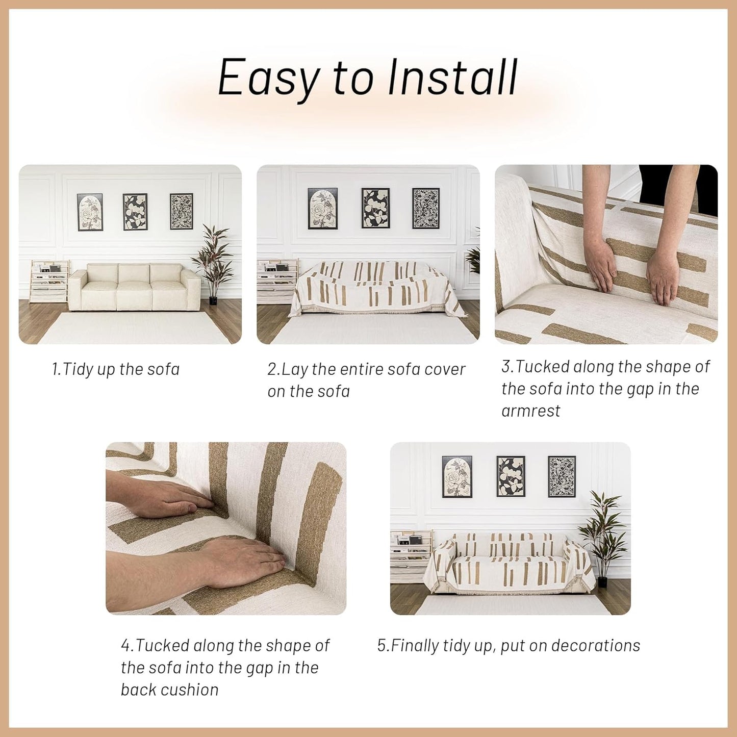 MYSKY HOME Sofa Covers for Sectional Sofa, Couch Cover for Dogs, Couch Covers with Tassel Loveseat Covers Futon Cover L Shaped Cover Washable Chenille Couch Protector, 71" x 102", Khaki Piano Key