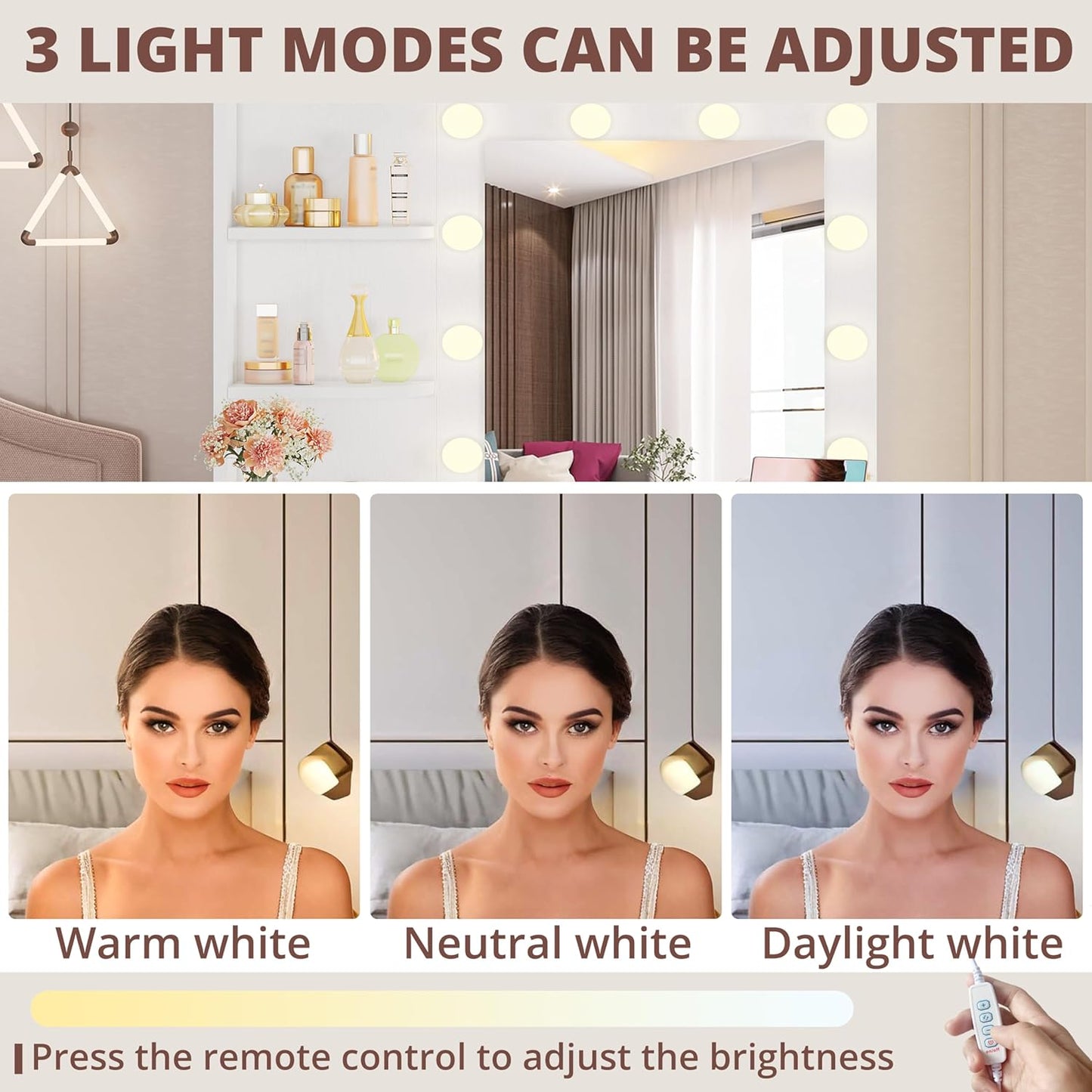 IRONCK Vanity Desk with Mirror and Lights, Small Makeup Vanity Table with 5 Drawers, Power Outlet, and Vanity Stool, 3 Lighting Colors, Dressing Table for Women Girls Bedroom, White