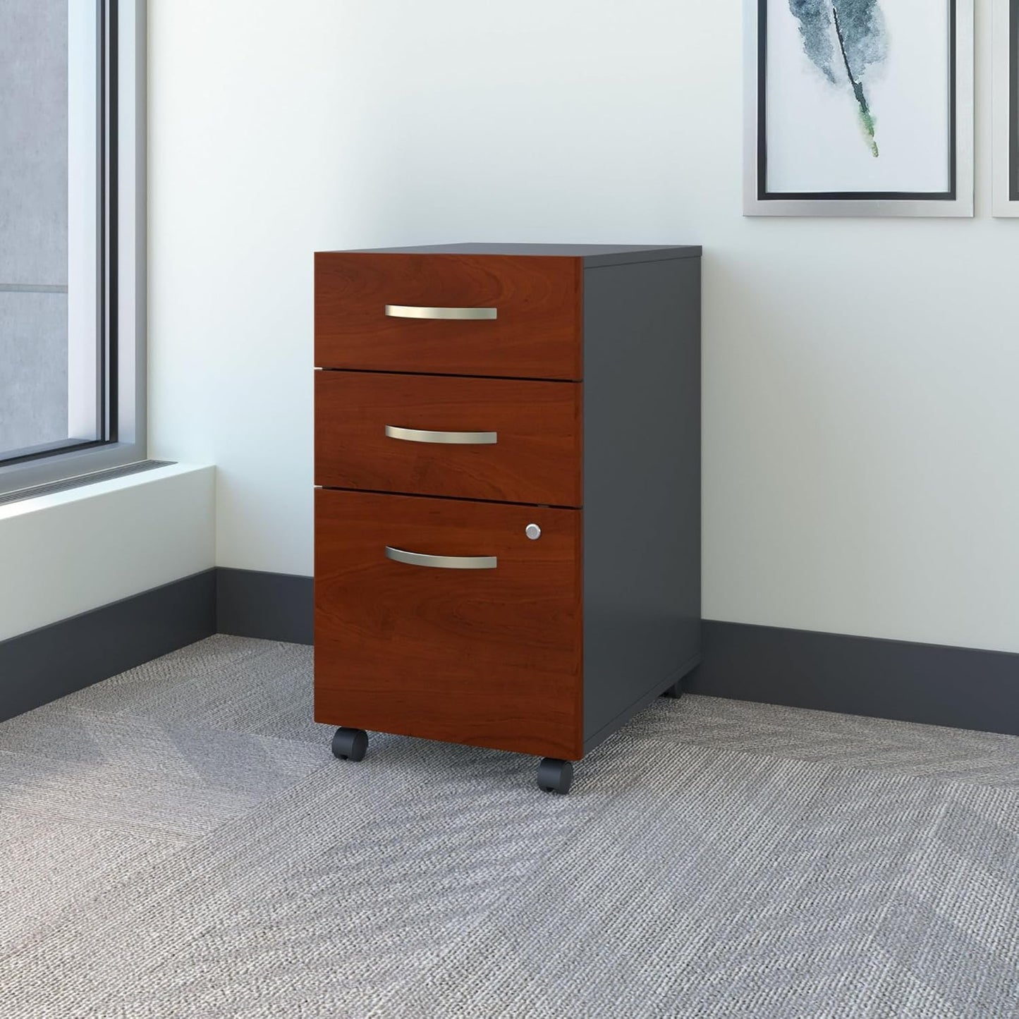 Bush Business Furniture Components 21" D Vertical 3-Drawer Mobile File Cabinet, Hansen Cherry/Graphite Gray, Standard Delivery
