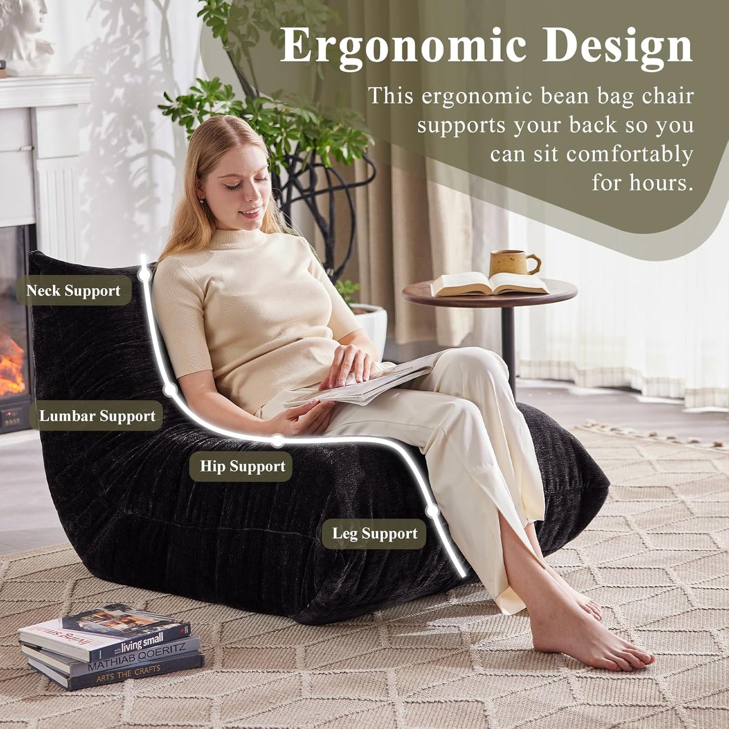 Bean Bag Chair, Fireside Chair Big Bean Bag Sofa for Adults/Teens, Memory Foam Bean Bag Gaming Chairs with Comfy Design & Premium Fabric, Lazy Floor Sofa for Living Room, Bedroom, Dark Gray