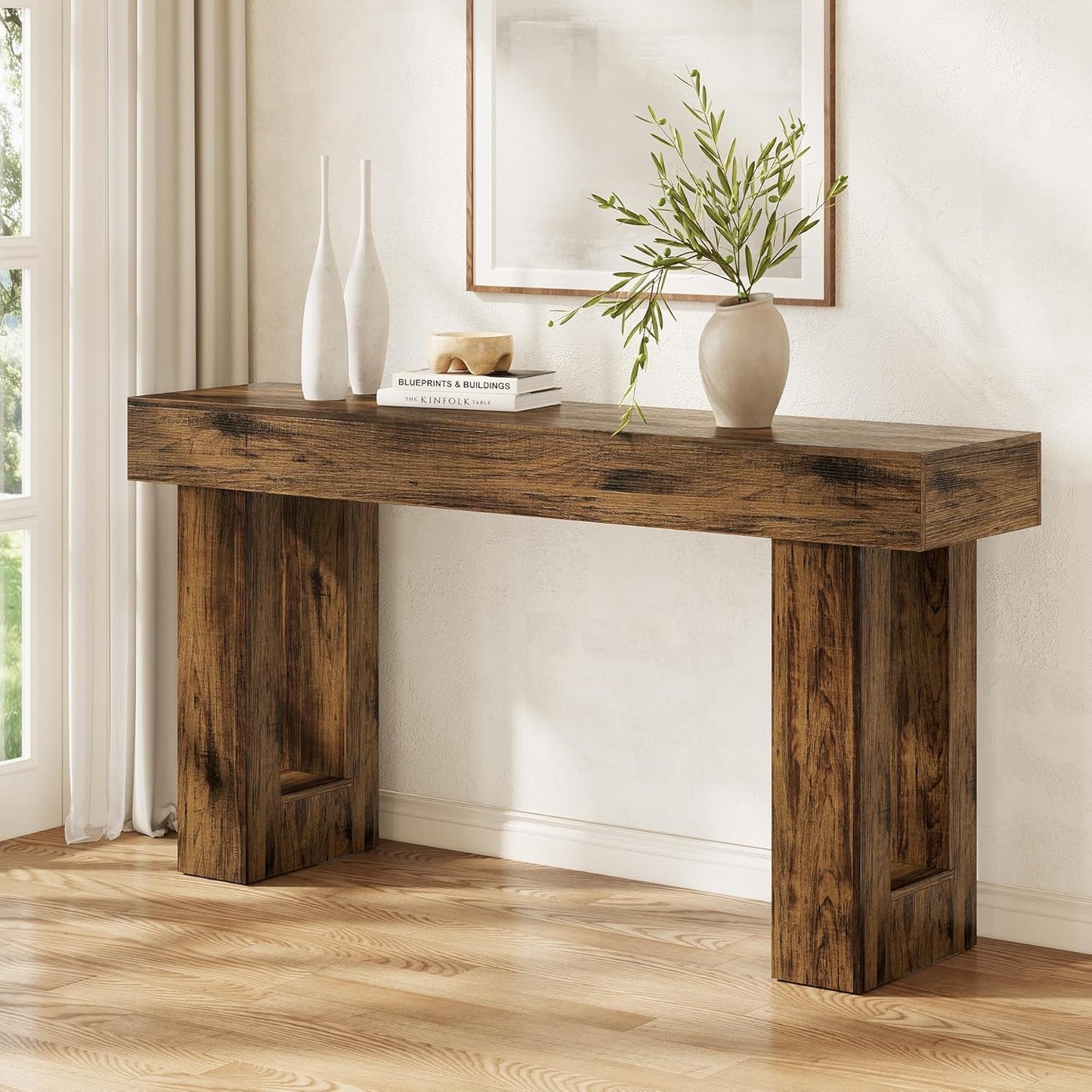Little Tree 63 Inches Long Console Table for Entryway, Rustic Brown Sofa Table Behind Couch, Wooden Entry Table Foyer Hallway Table, Industrial Console Sofa Tables for Living Room