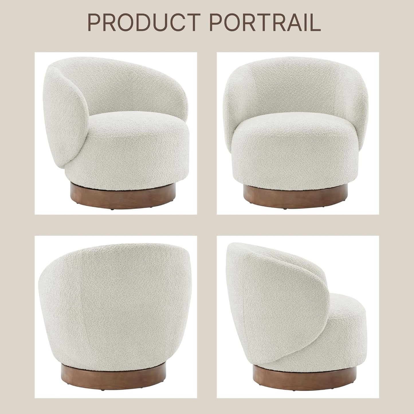 Swivel Accent Chair Round Barrel Armchair Upholstered Performance Fabric for Living Room Bedroom Waitingroom,2 Box,Cream