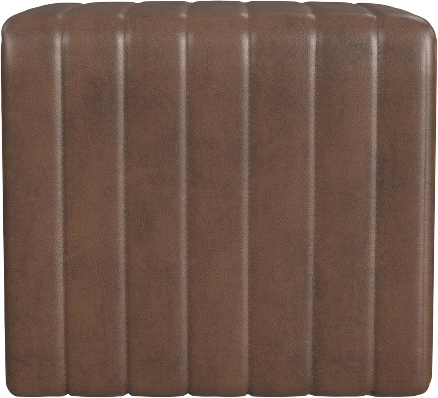 HomePop Modern Channel Tufted Faux Leather Ottoman Home Décor|Ottoman for Living Room & Bedroom - Brown Faux Leather