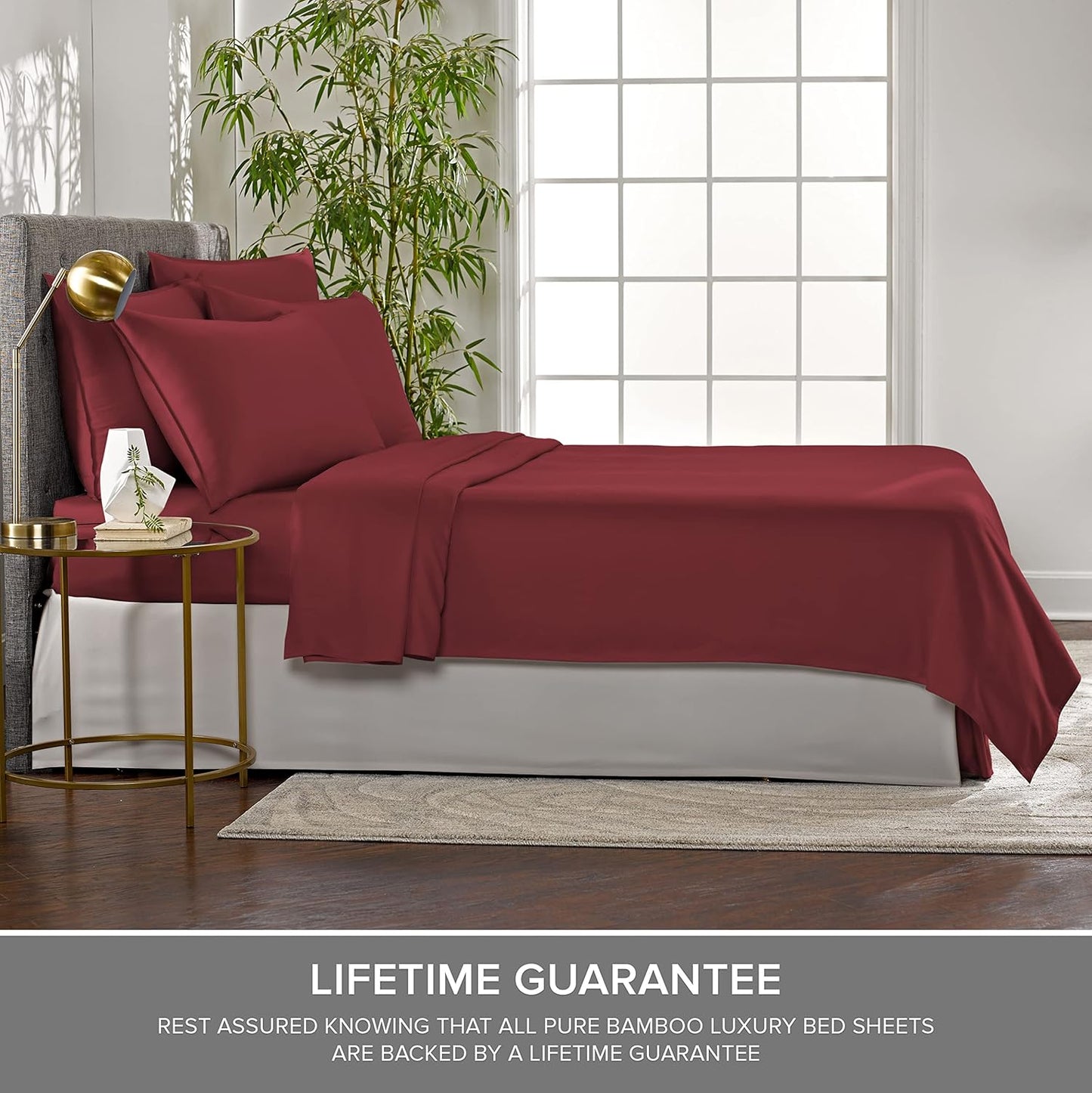 California King Sheets by Pure Bamboo, Genuine 100% Organic Viscose Derived from Bamboo Bed Sheet Set, Soft & Cooling, Double Stitching, Lifetime Quality Promise (California King, Merlot)