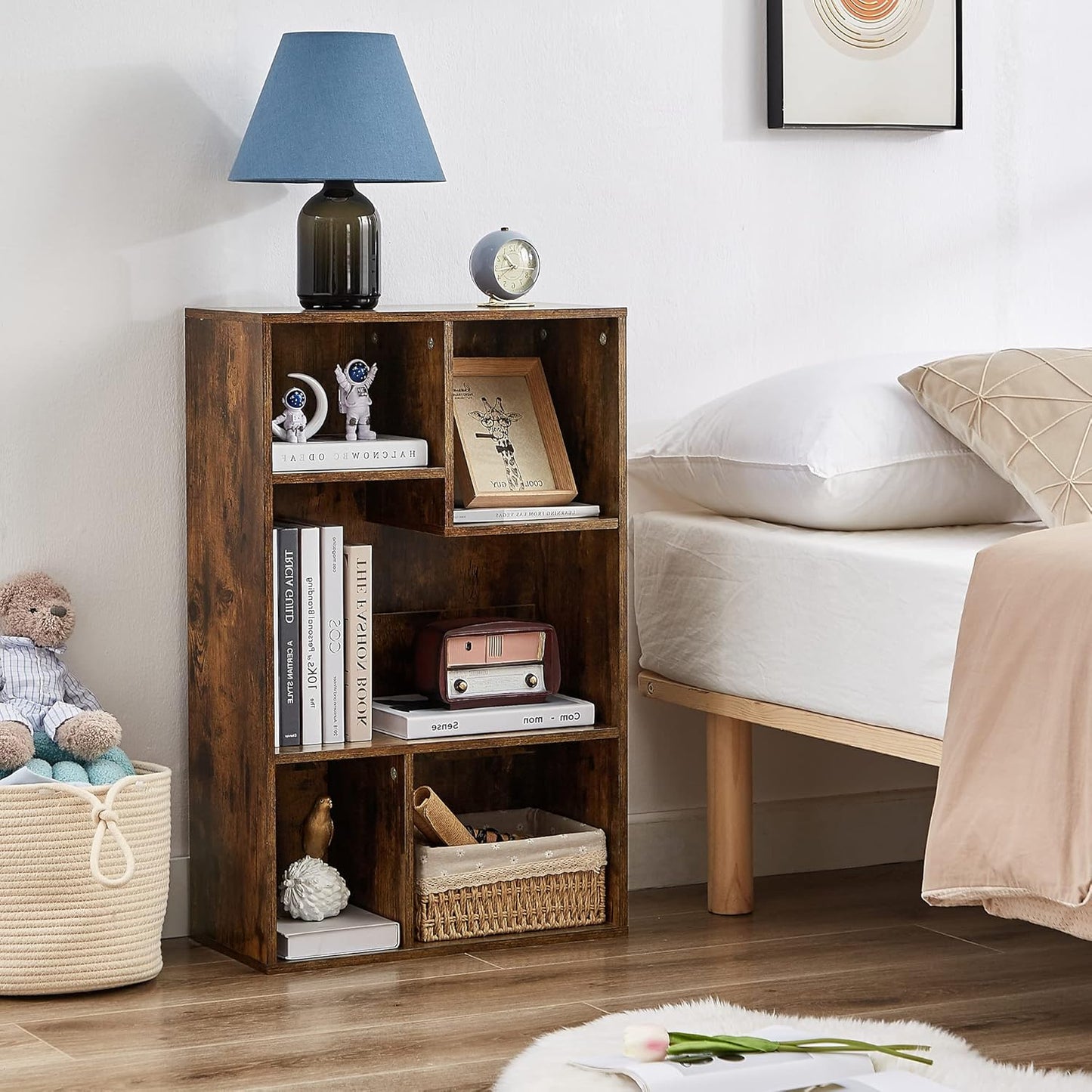 VECELO 5 Cube Modern Bookcases, 3 Tier Bookshelves, 31 Inch High Cubby Storage Organizer, Shelf Hight Up to 12.8 Inches Suit for Most Books, Vertical or Horizontal Use Available,Rustic Brown