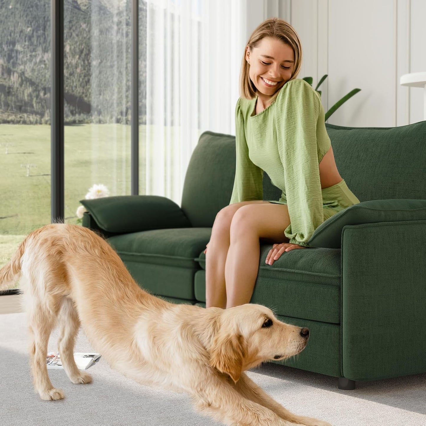 Vesgantti 74" Loveseat Sofa for Living Room, Comfy Cloud Couch Deep Seat Chenille Modern 2 Seater Small Sofa with Armrest Pillow, Easy Assembly for Small Spaces, Green