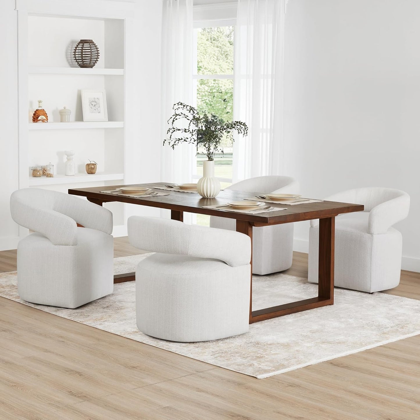 Upholstered Dining Chairs with Removable Casters Barrel Side Armchair with Rollers for Diningroom Bedroom Livingroom Reading Room, Linen, 1PCS