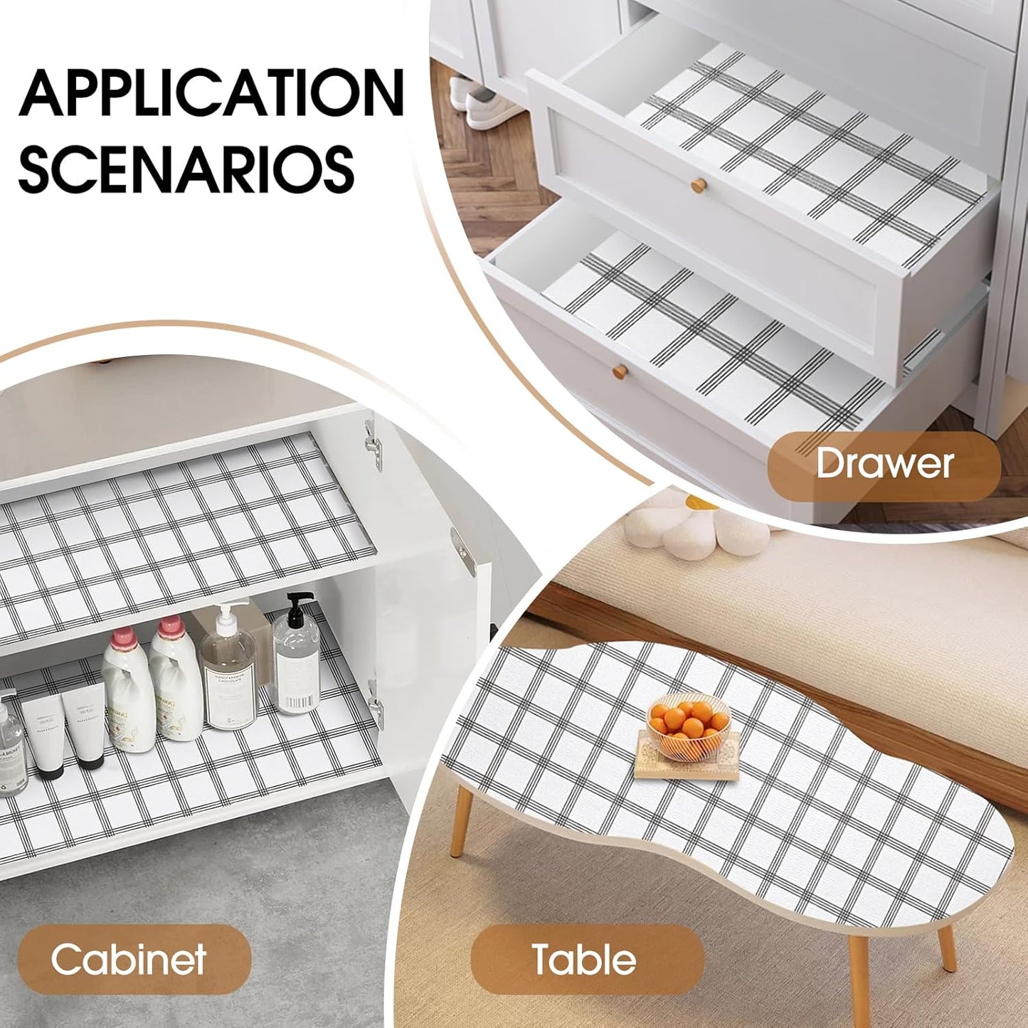 Beautysaid Shelf and Drawer Liner for Kitchen Cabinet, Non Adhesive Non Slip Shelf Paper Waterproof Washable Thickened for Dresser Pantry Shelve Bathroom Protector Liner(Plaid,18 in x 20 FT)