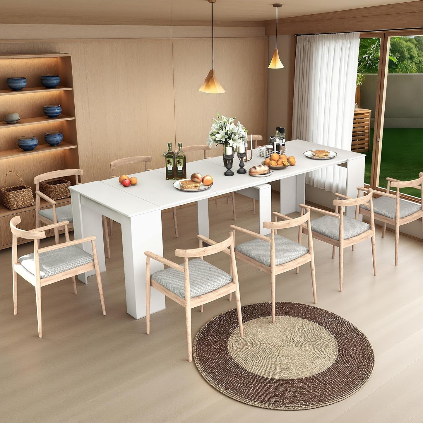 Expandable Dining Table, Convertible Table for Dining Room, Kitchen and Small Spaces, for 2-10 People, White